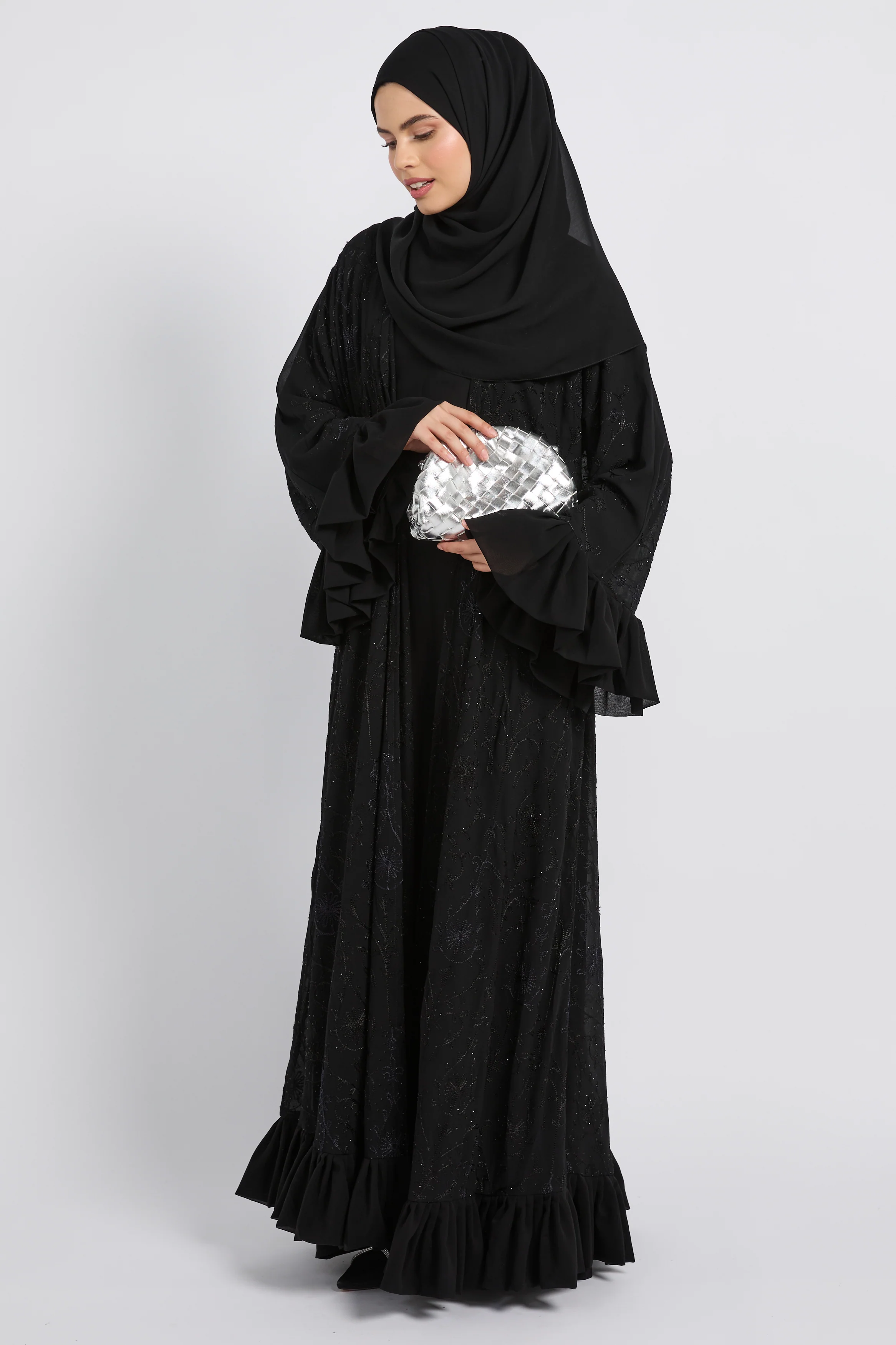 Noir Bloom Luxe Four Piece Abaya Set - Classic Black - LIMITED EDITION - Image 3