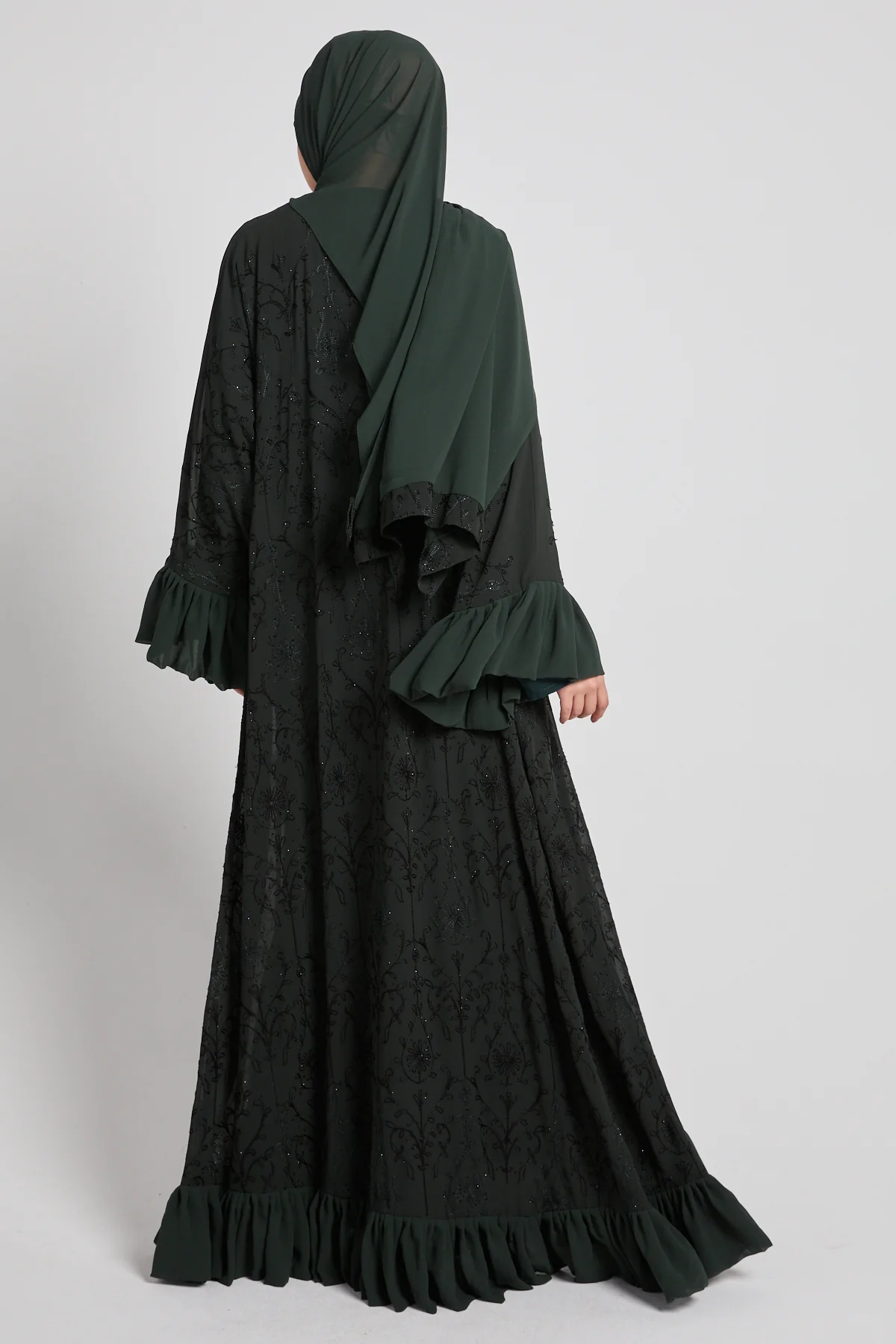 Noir Bloom Luxe Four Piece Abaya Set – Emerald Moss - LIMITED EDITION - Image 4