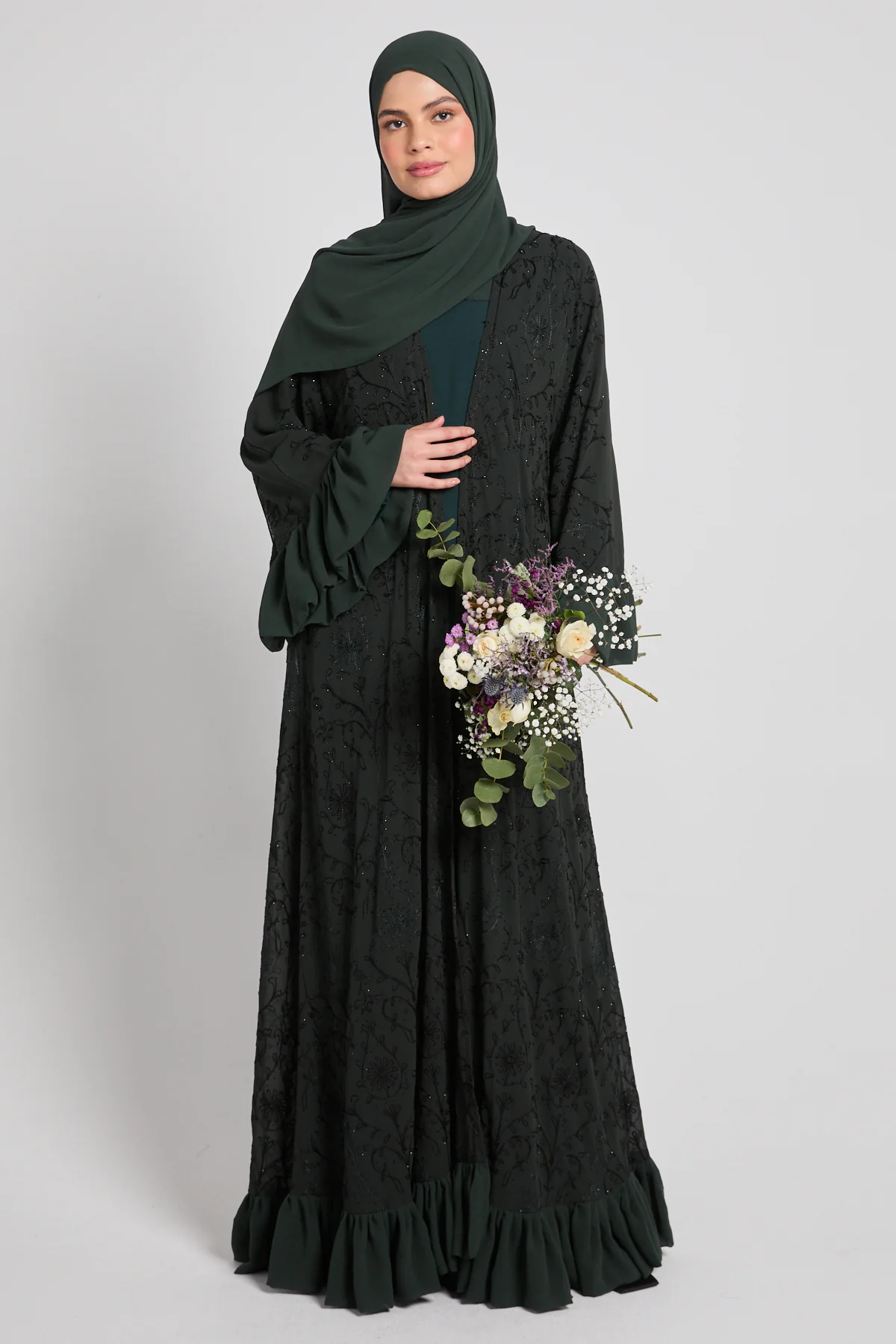Noir Bloom Luxe Four Piece Abaya Set – Emerald Moss - LIMITED EDITION - Image 5