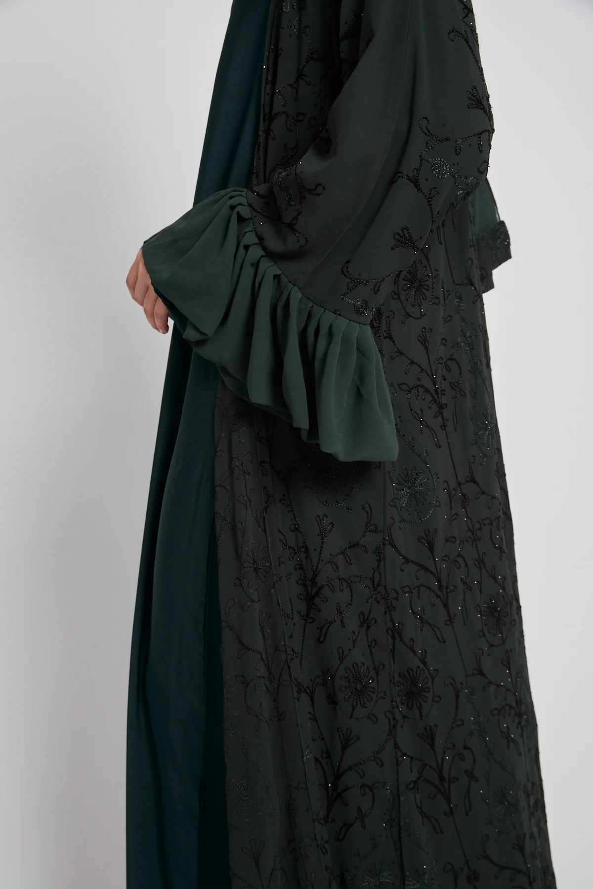 Noir Bloom Luxe Four Piece Abaya Set – Emerald Moss - LIMITED EDITION - Image 7