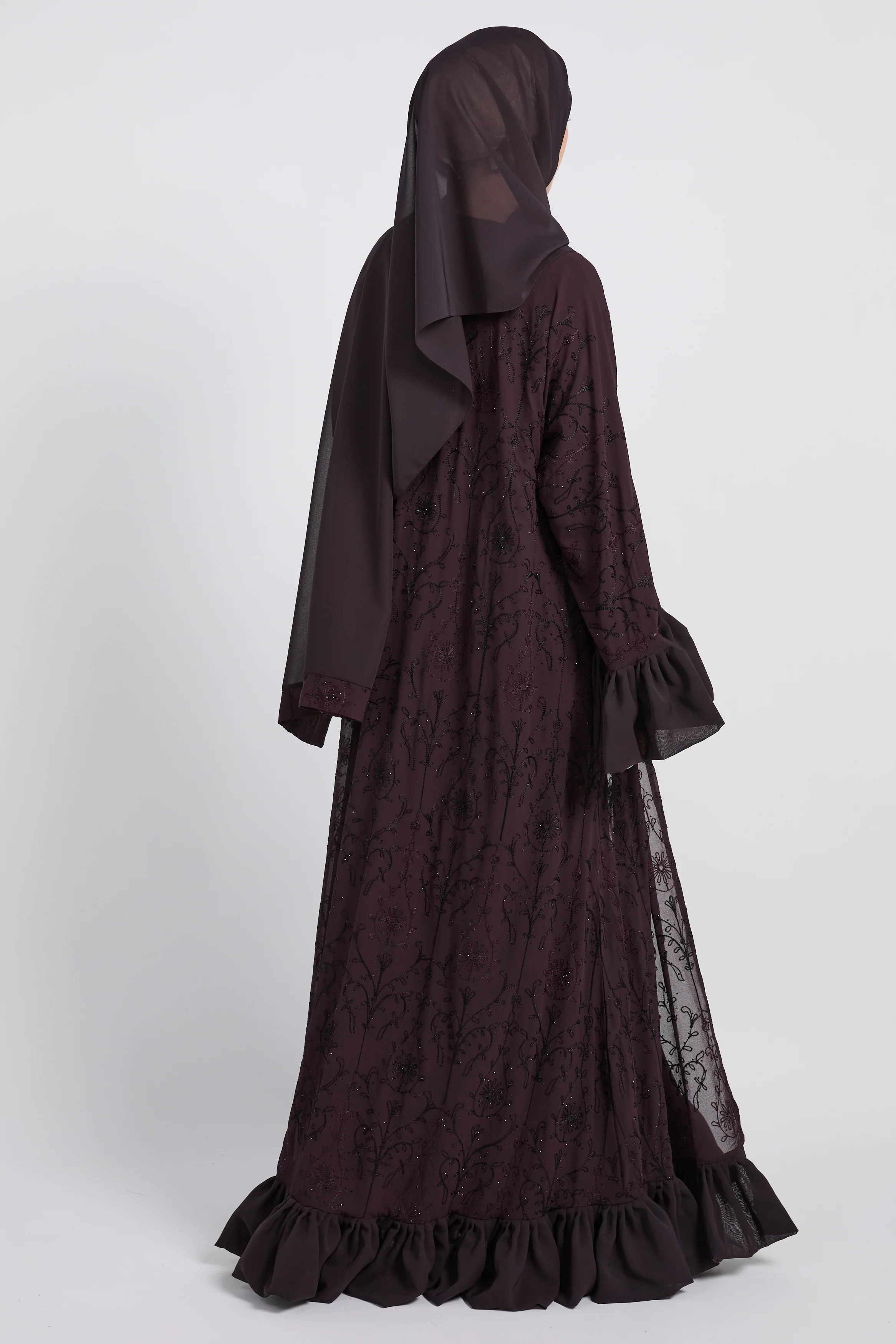 Noir Bloom Luxe Four Piece Abaya Set – Midnight Plum - LIMITED EDITION - Image 4