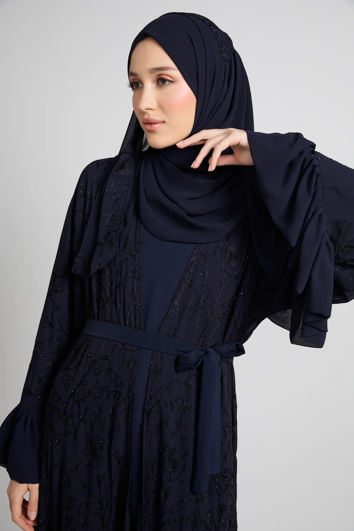 Noir Bloom Luxe Four Piece Abaya Set - Navy - LIMITED EDITION - Image 2