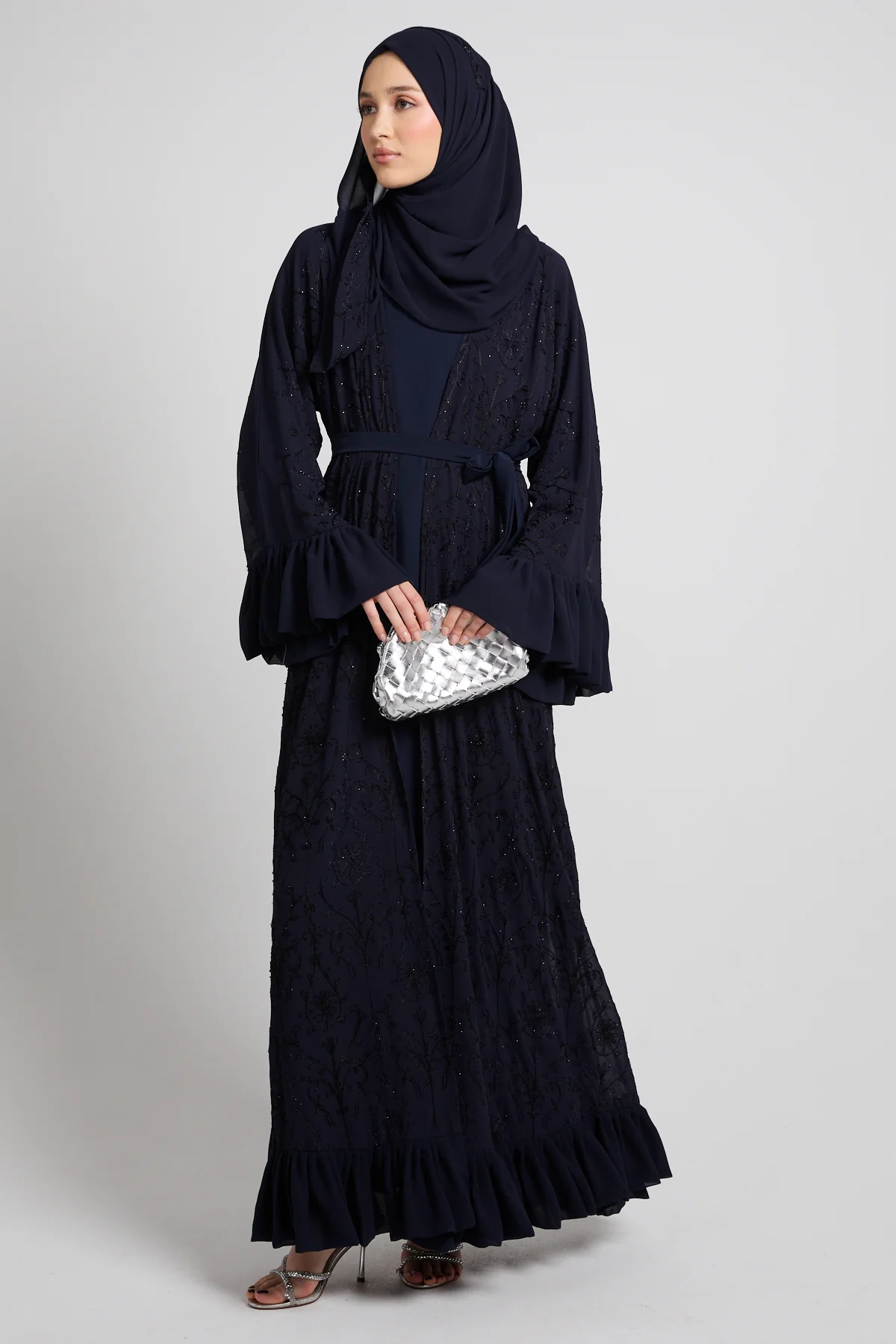 Noir Bloom Luxe Four Piece Abaya Set - Navy - LIMITED EDITION - Image 3