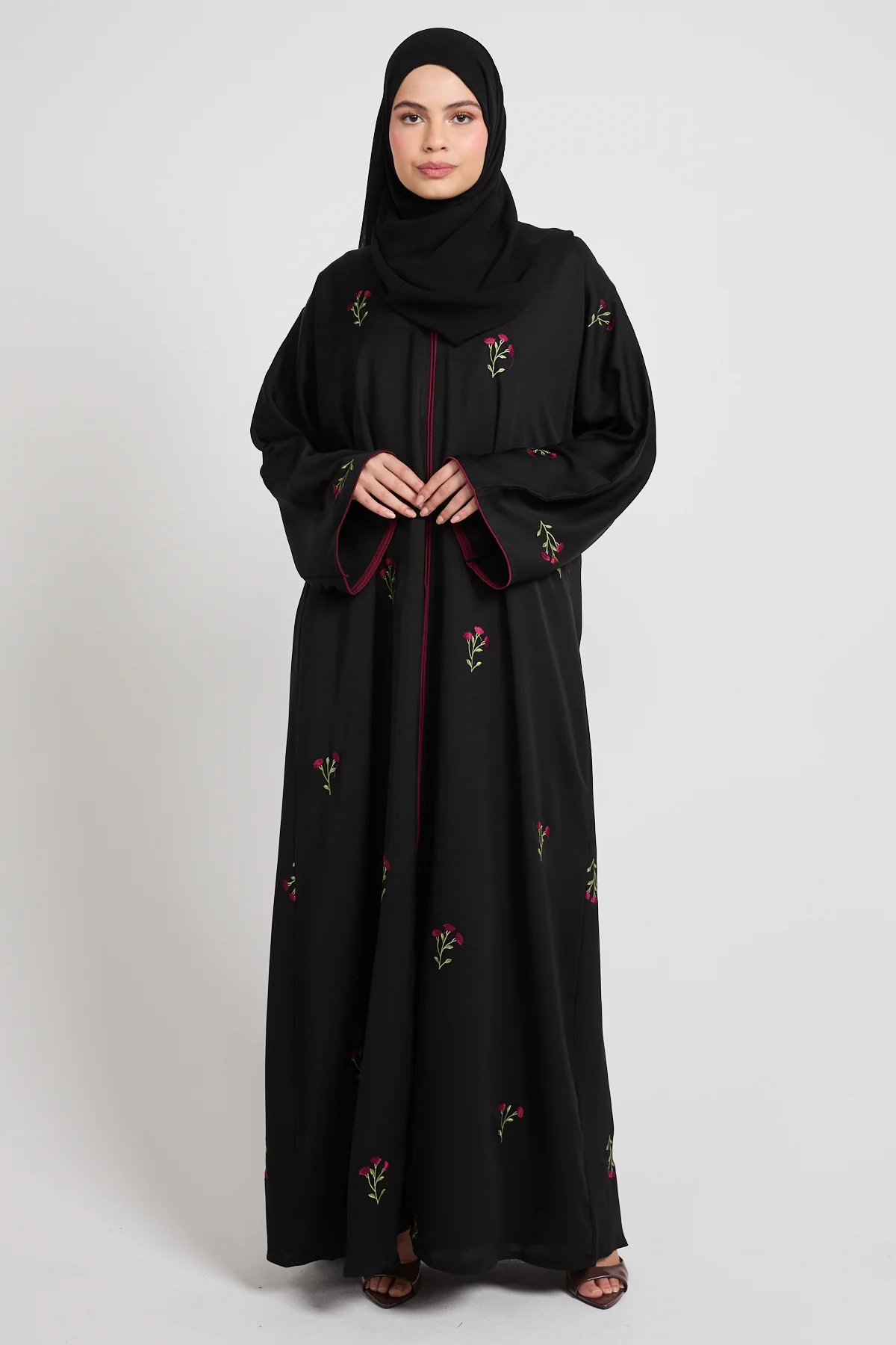 Noir Rose Embroidered Open Abaya - Image 10