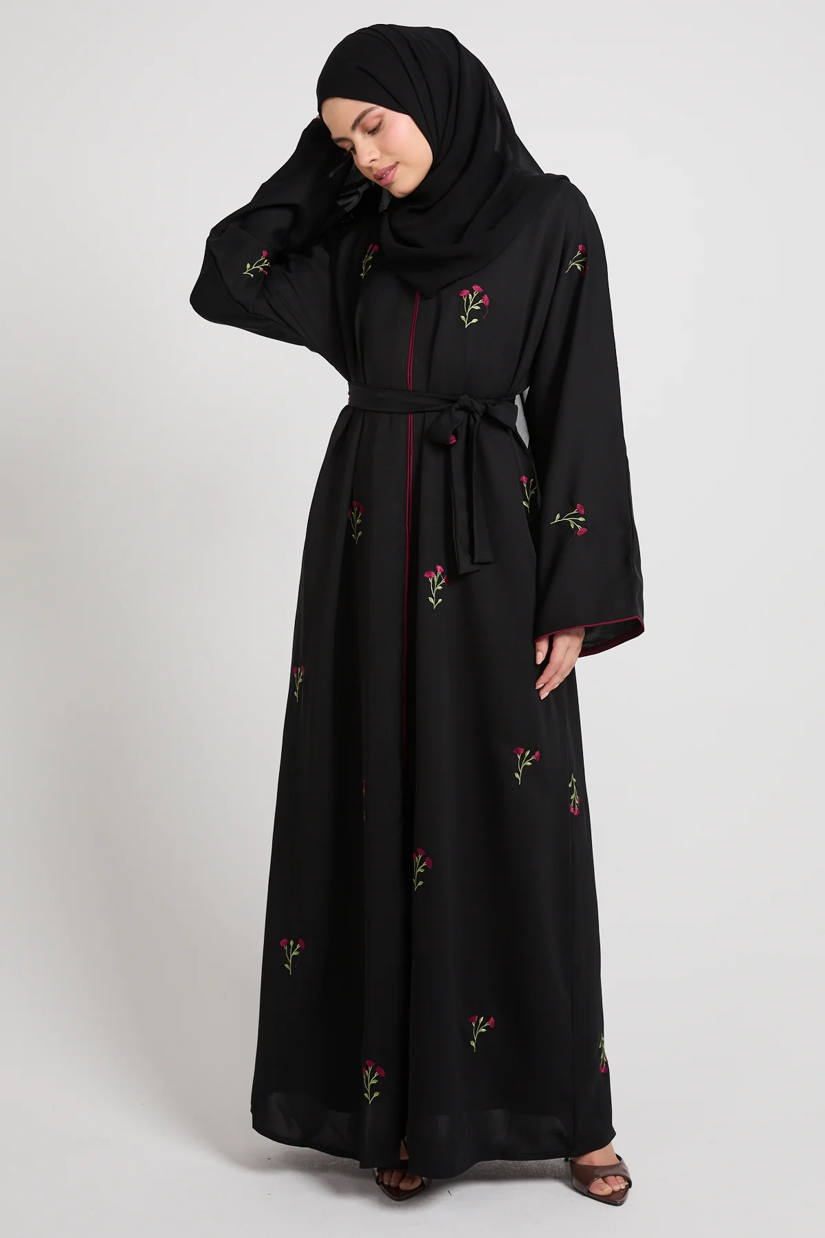 Noir Rose Embroidered Open Abaya - Image 4