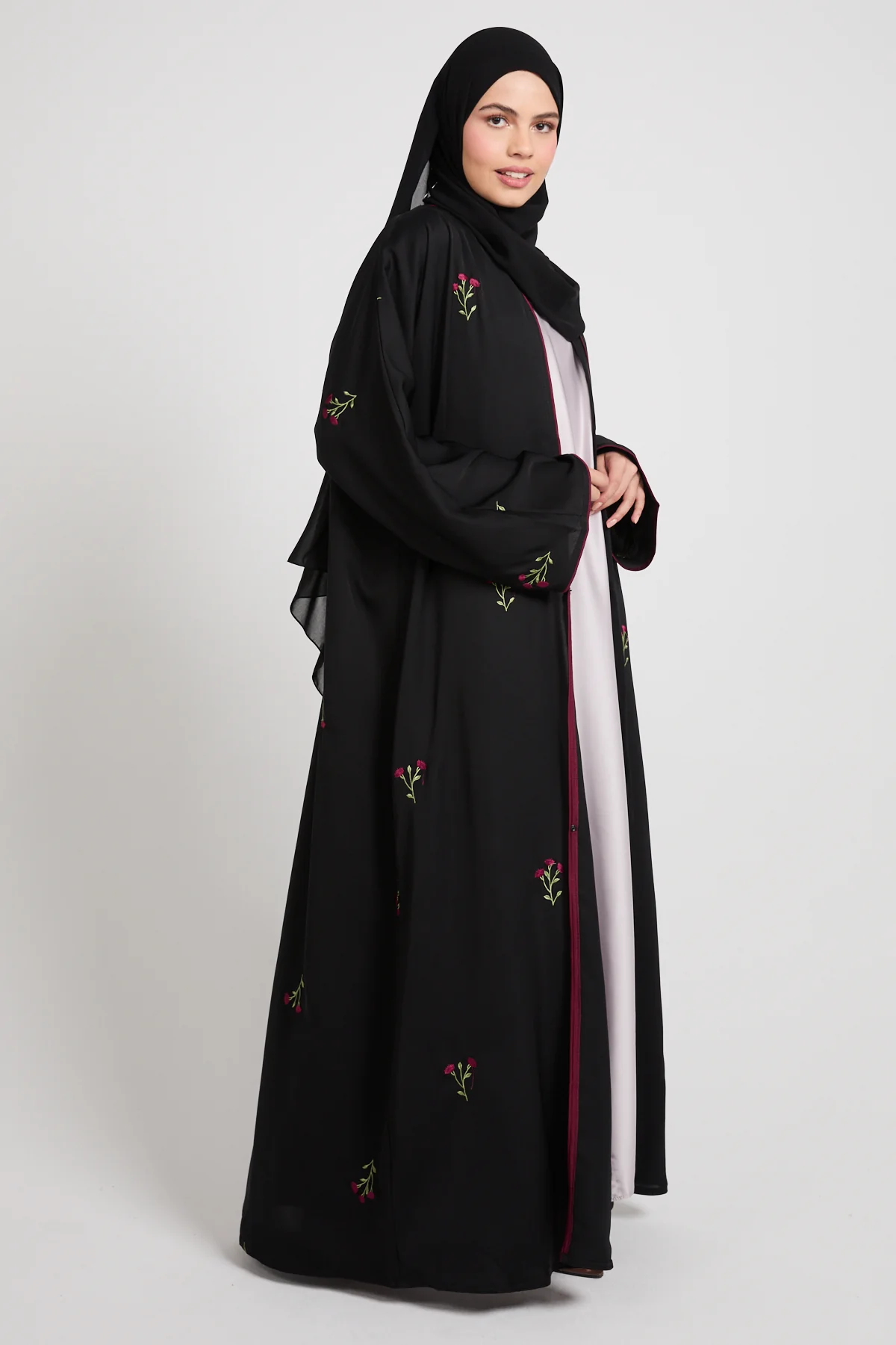 Noir Rose Embroidered Open Abaya - Image 6
