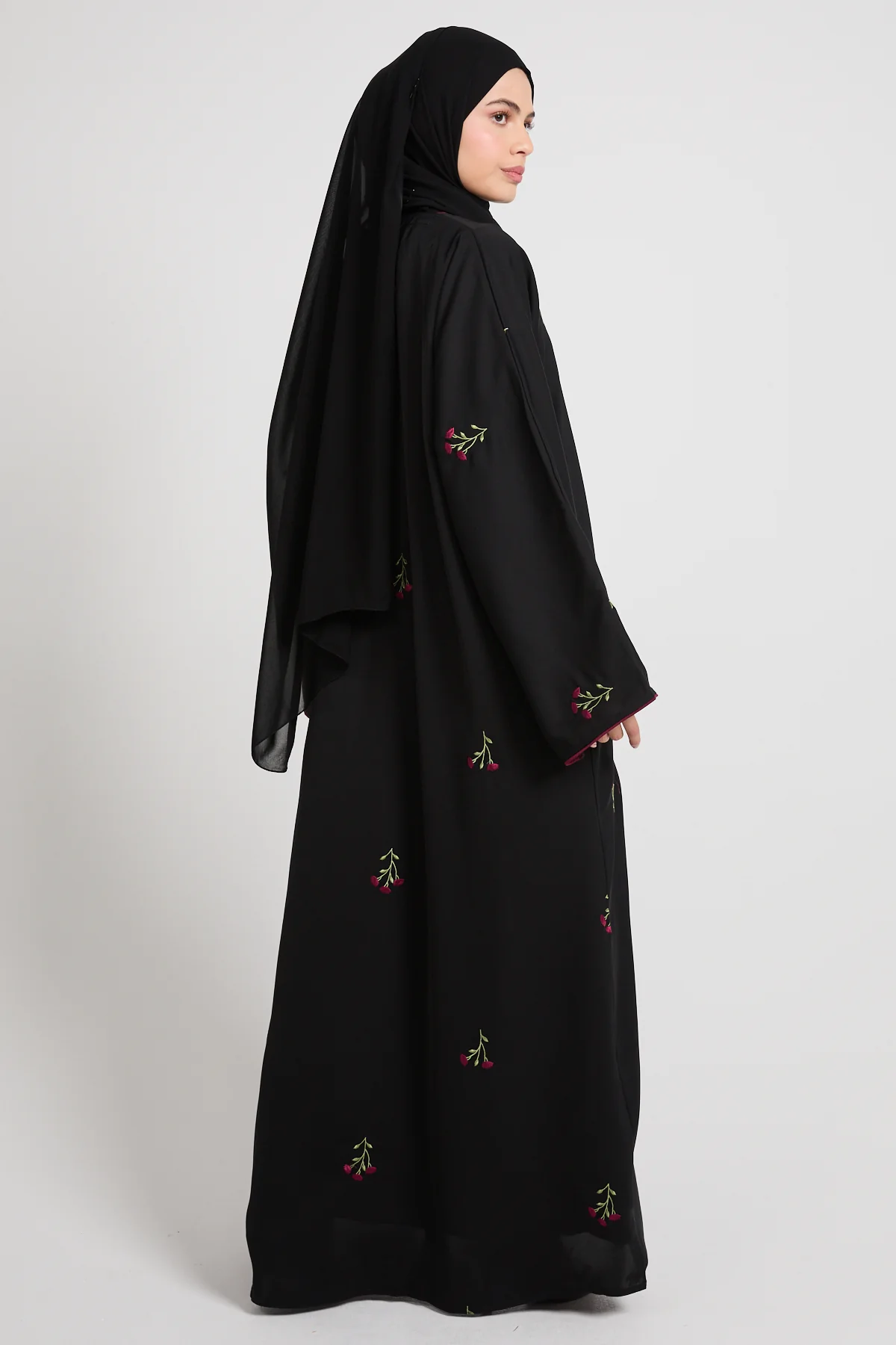 Noir Rose Embroidered Open Abaya - Image 7