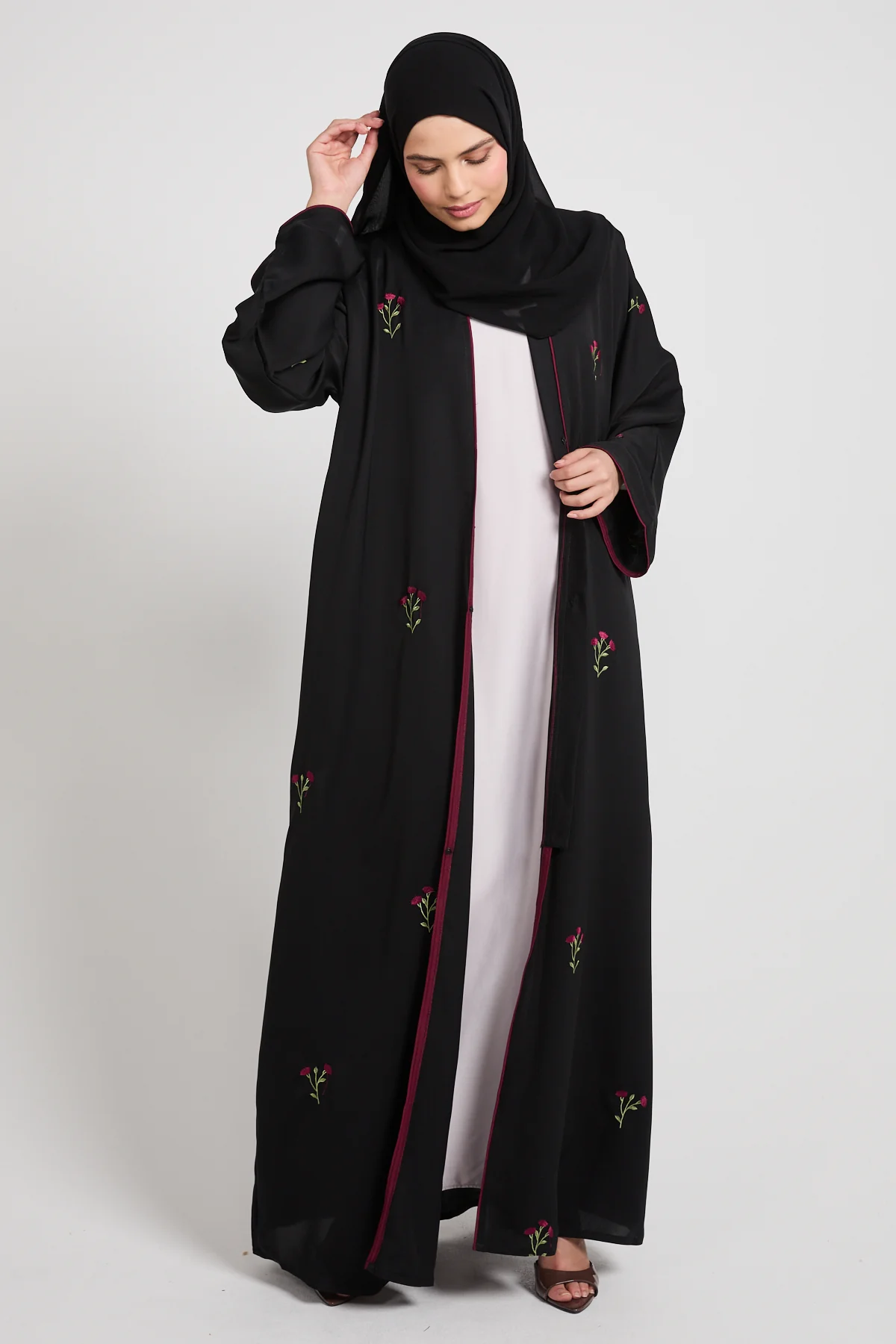 Noir Rose Embroidered Open Abaya - Image 8