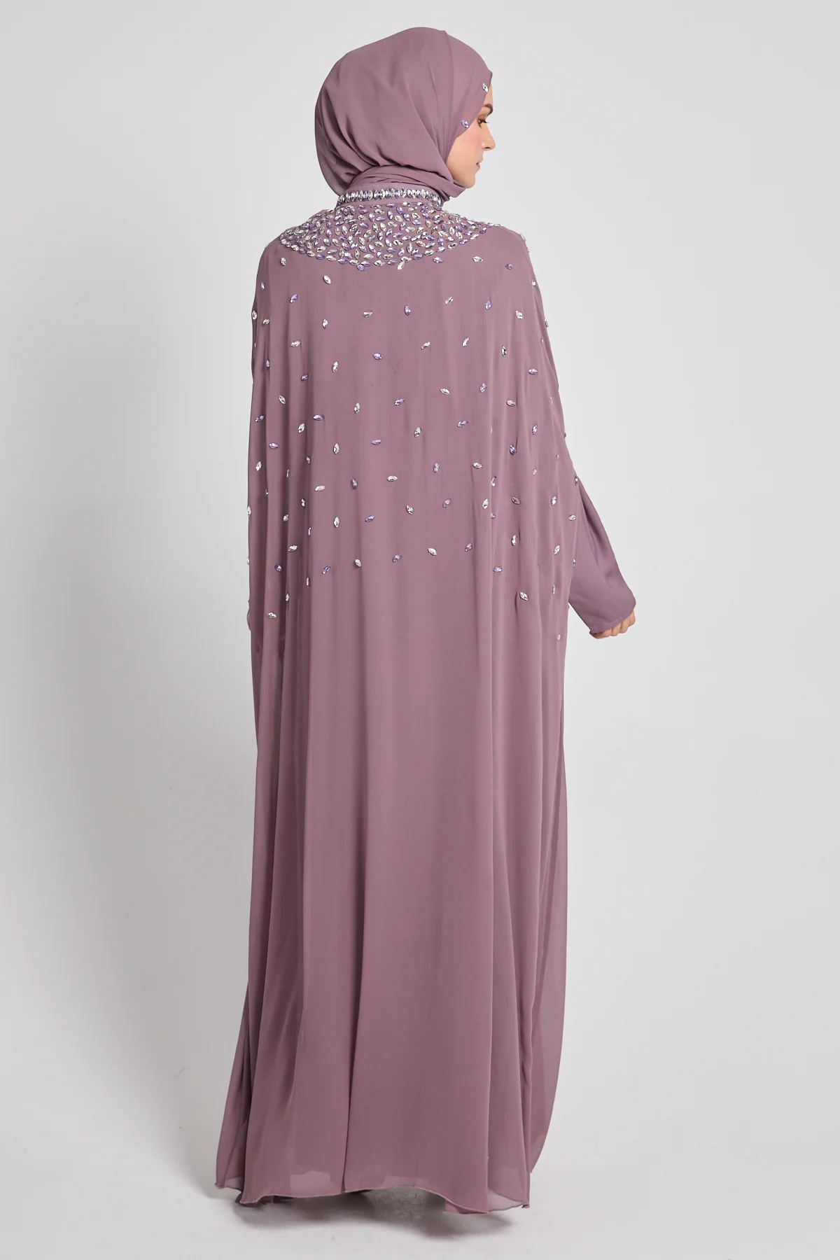 Noor Royale Three Piece Embellished Luxe Closed Abaya - Dusty Mauve - Image 7