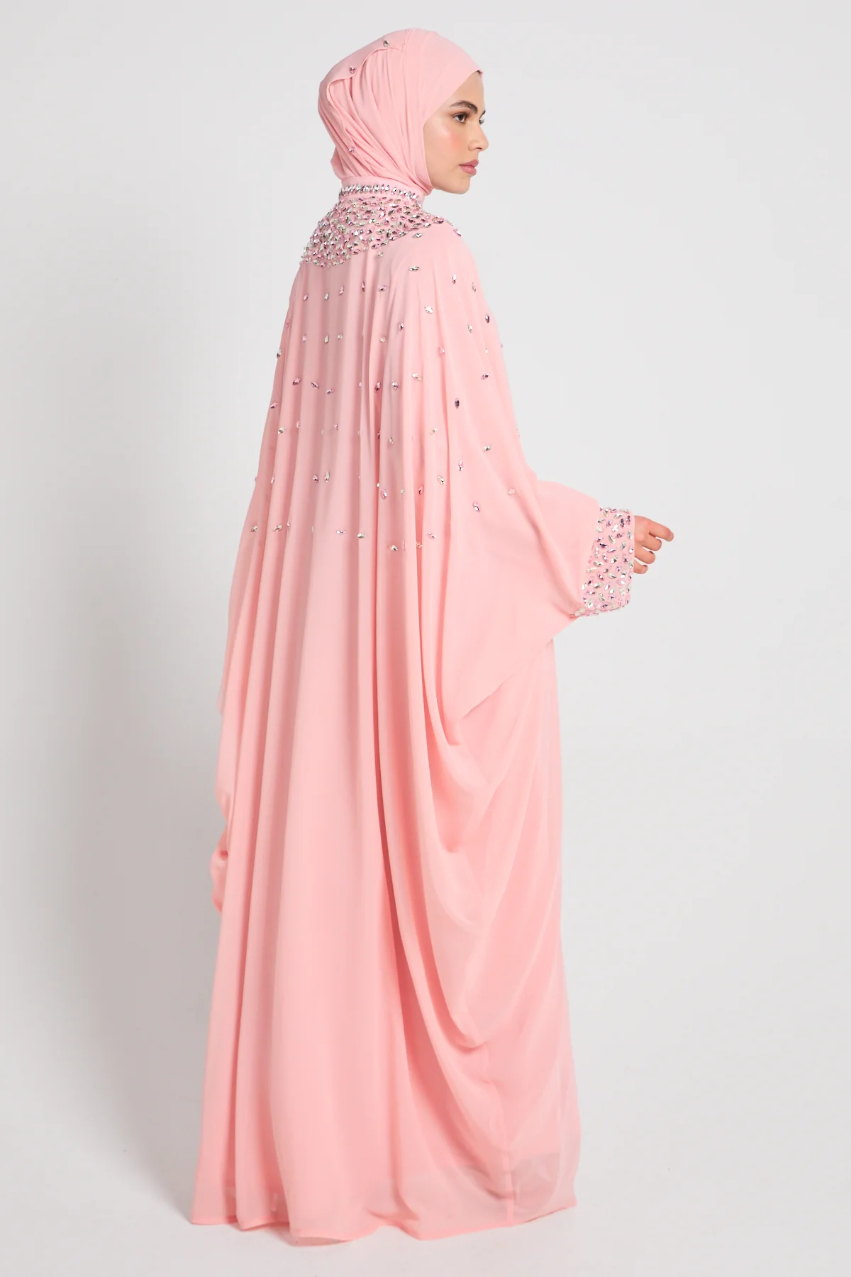 Noor Royale Three Piece Embellished Luxe Closed Abaya - Blush Pink - Image 3