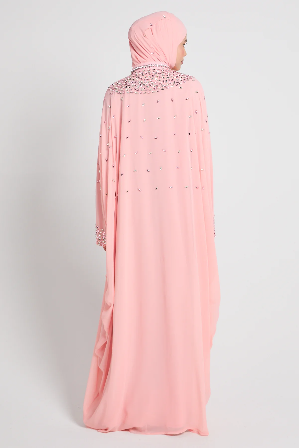 Noor Royale Three Piece Embellished Luxe Closed Abaya - Blush Pink - Image 5
