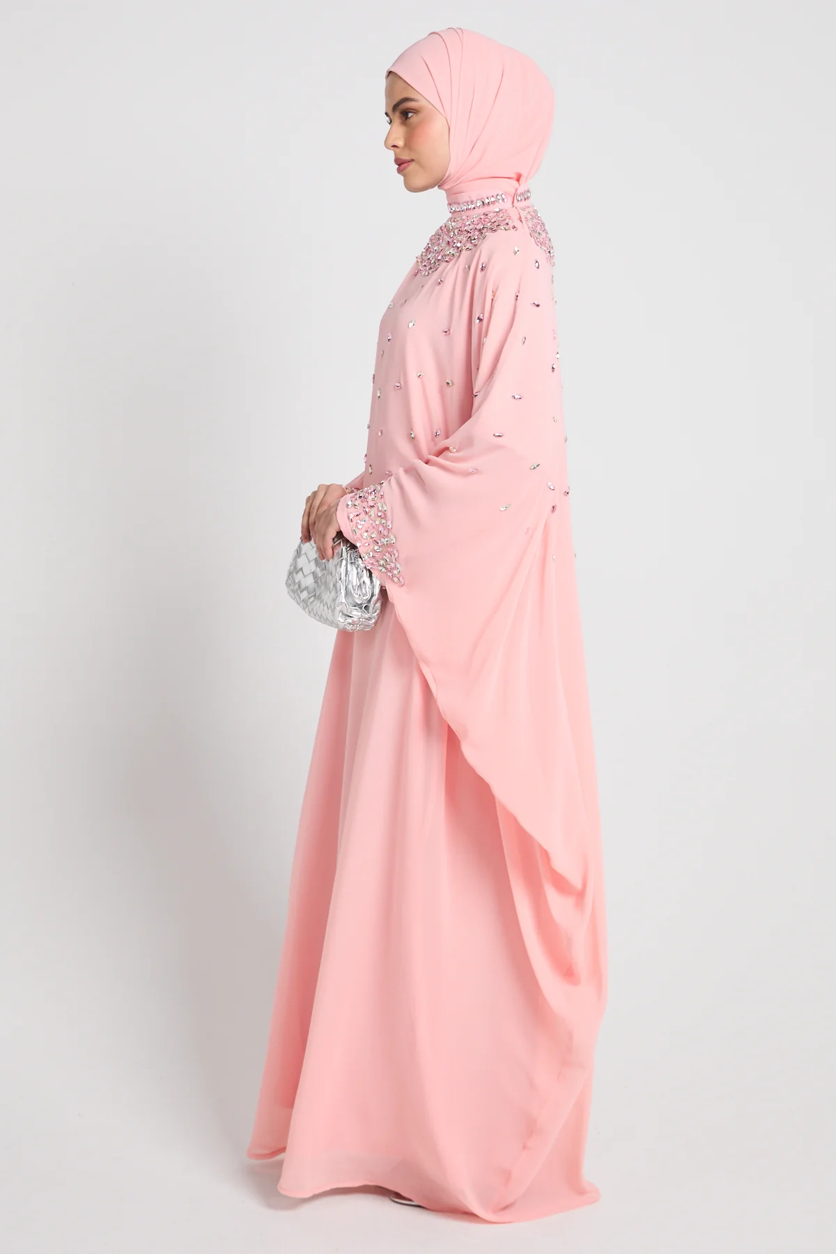 Noor Royale Three Piece Embellished Luxe Closed Abaya - Blush Pink - Image 7