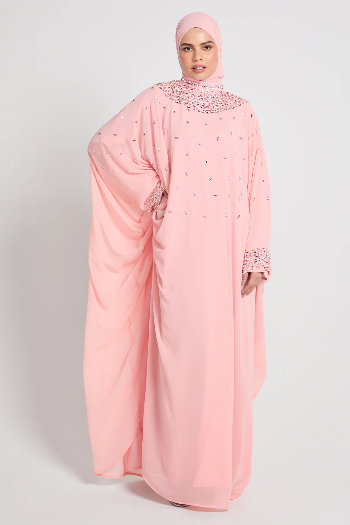 Noor Royale Three Piece Embellished Luxe Closed Abaya - Blush Pink - Image 8
