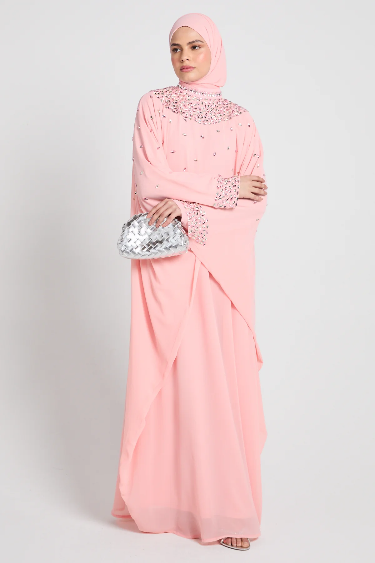 Noor Royale Three Piece Embellished Luxe Closed Abaya - Blush Pink - Image 9