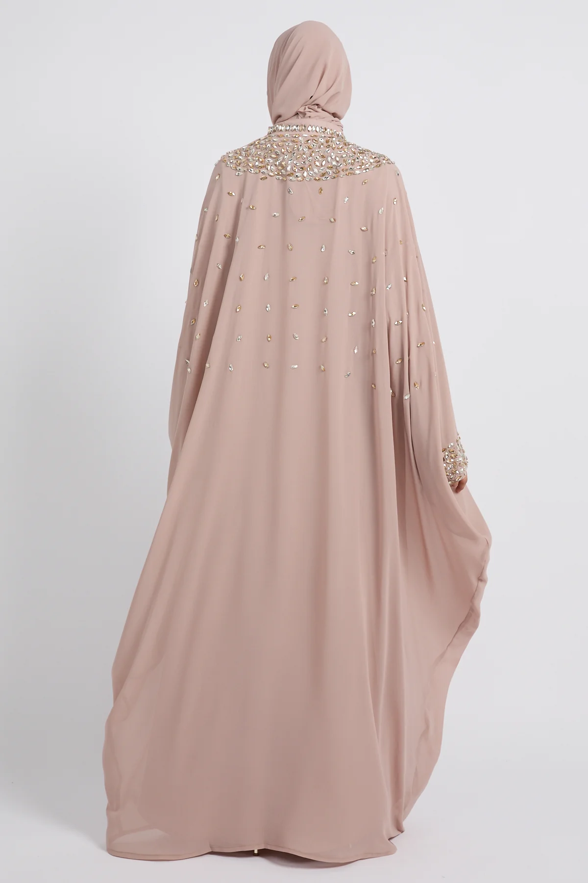 Noor Royale Three Piece Embellished Luxe Closed Abaya - Nude Beige - Image 6