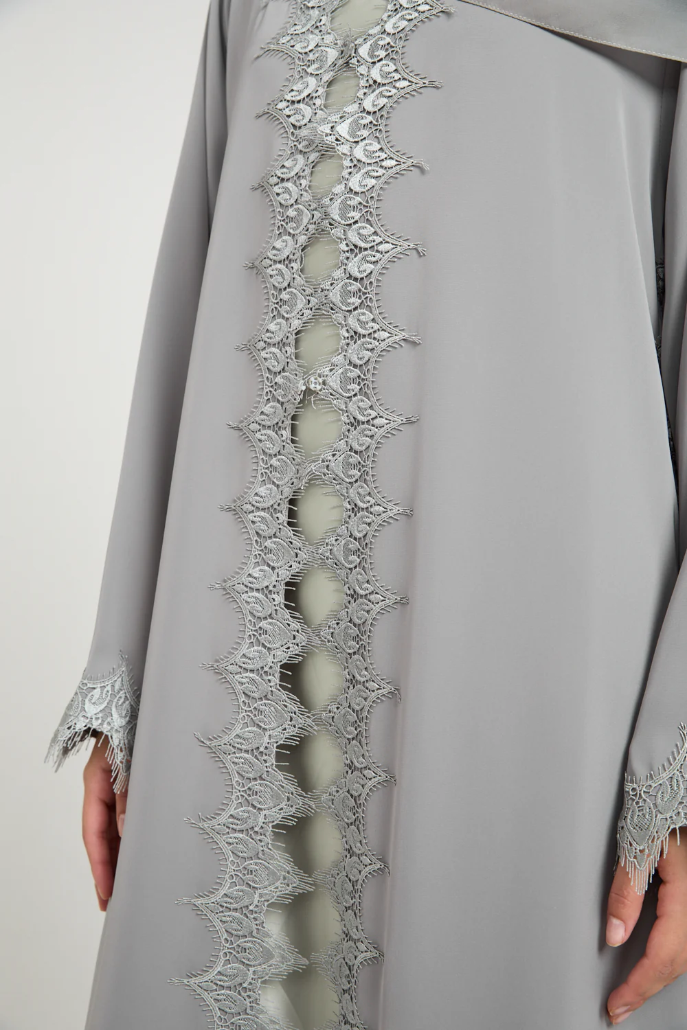 Olive Dove Luxe Lace Open Abaya - Image 4