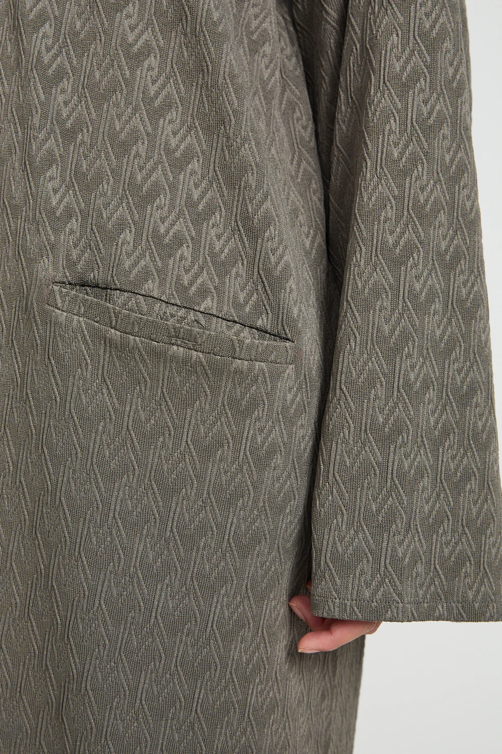 Olivewood Textured Semi-Closed Abaya with Zip and Pockets - LIMITED EDITION - Image 4