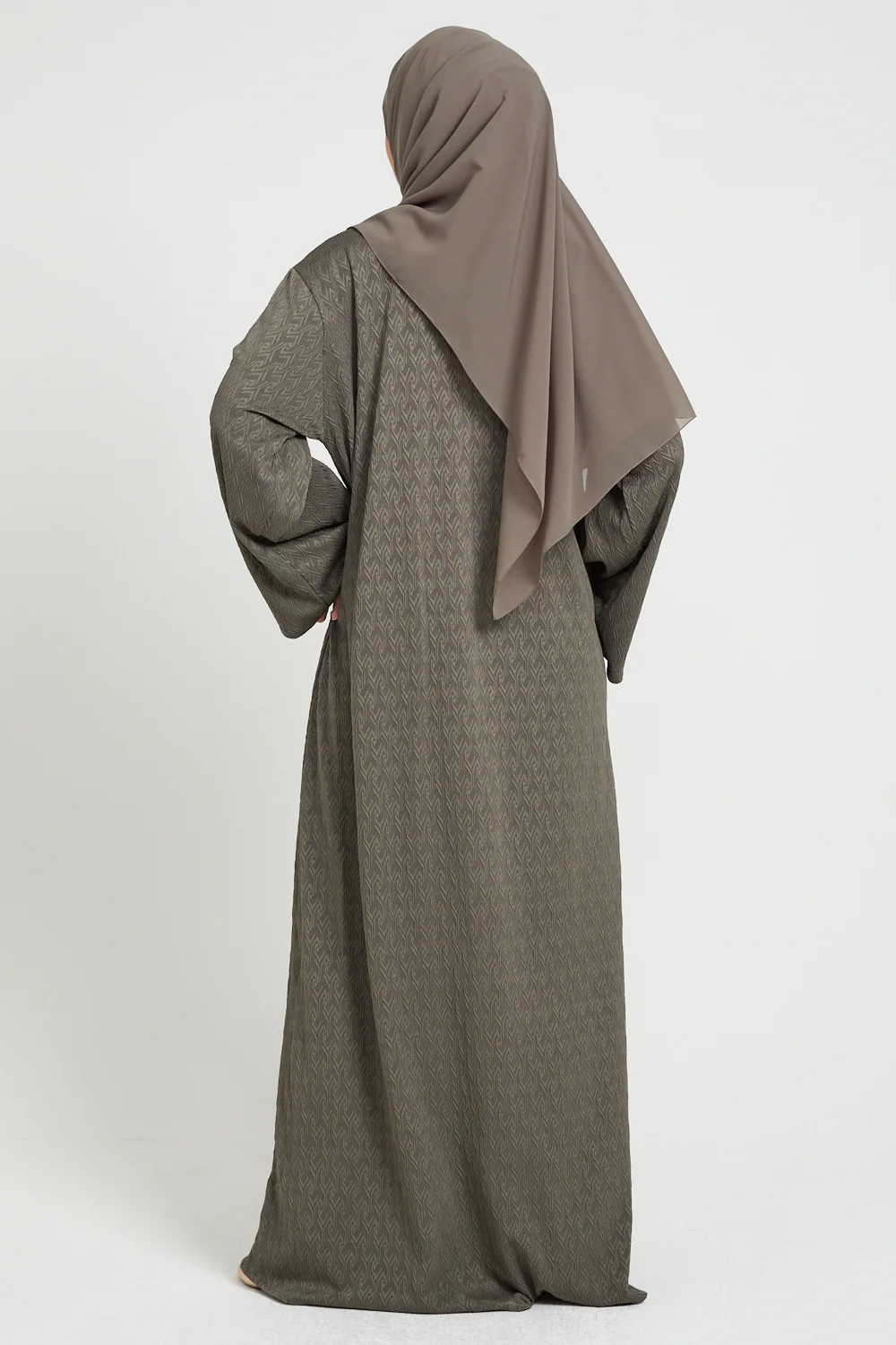 Olivewood Textured Semi-Closed Abaya with Zip and Pockets - LIMITED EDITION - Image 6