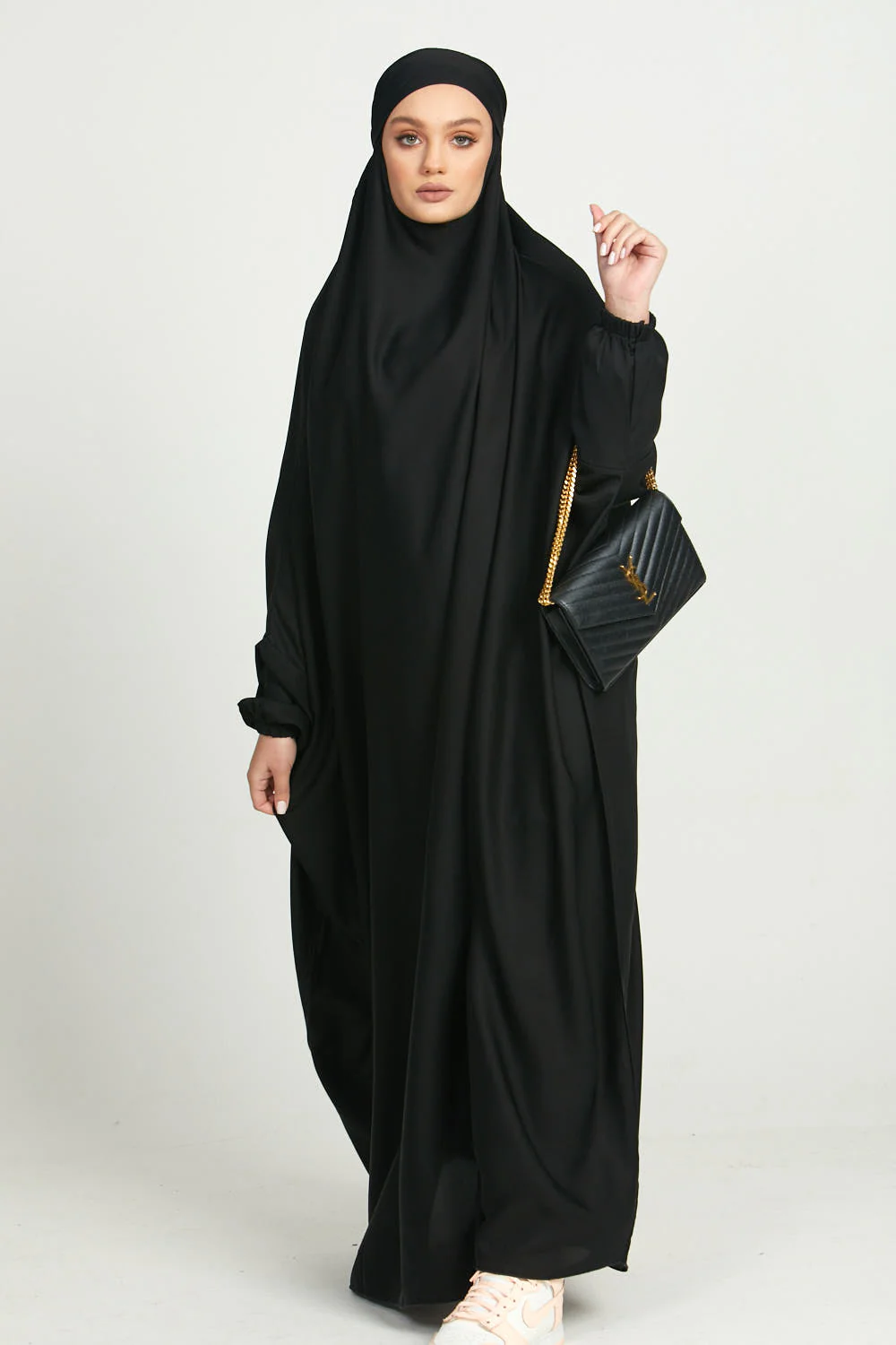 One Piece Full Length Jilbab/ Prayer Abaya - Elasticated Cuff - Black