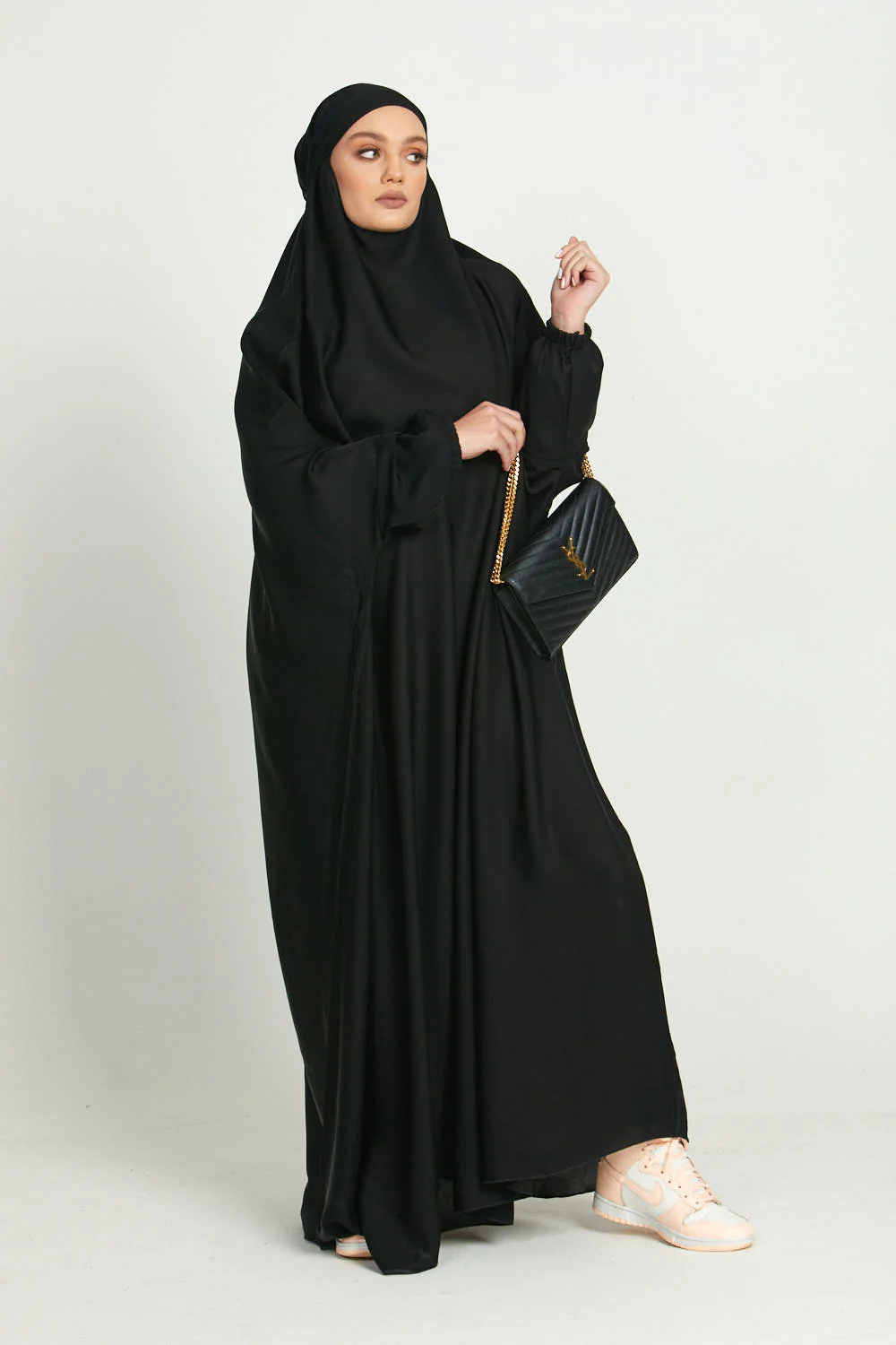 One Piece Full Length Jilbab/ Prayer Abaya - Elasticated Cuff - Black - Image 2