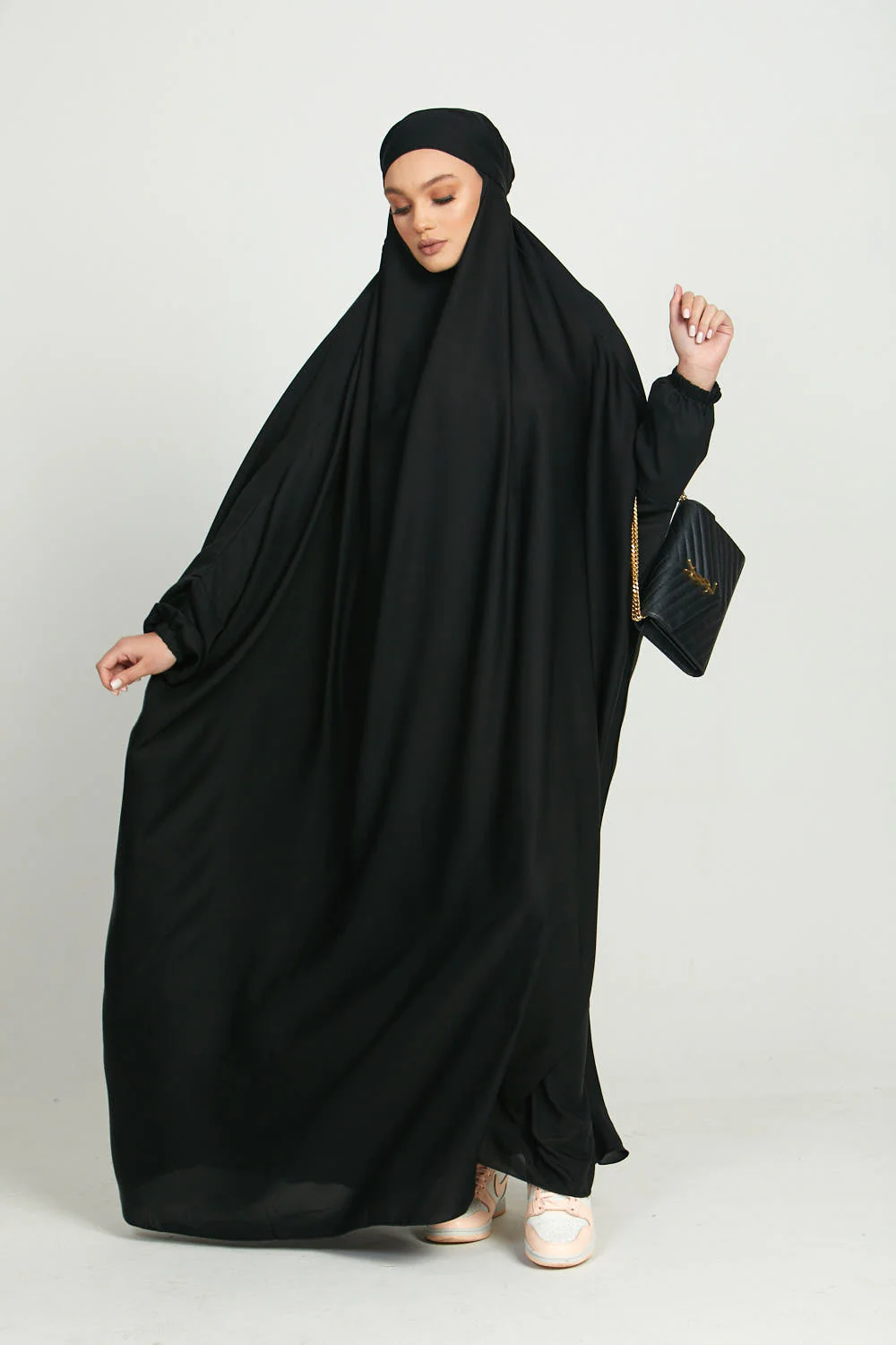 One Piece Full Length Jilbab/ Prayer Abaya - Elasticated Cuff - Black - Image 3