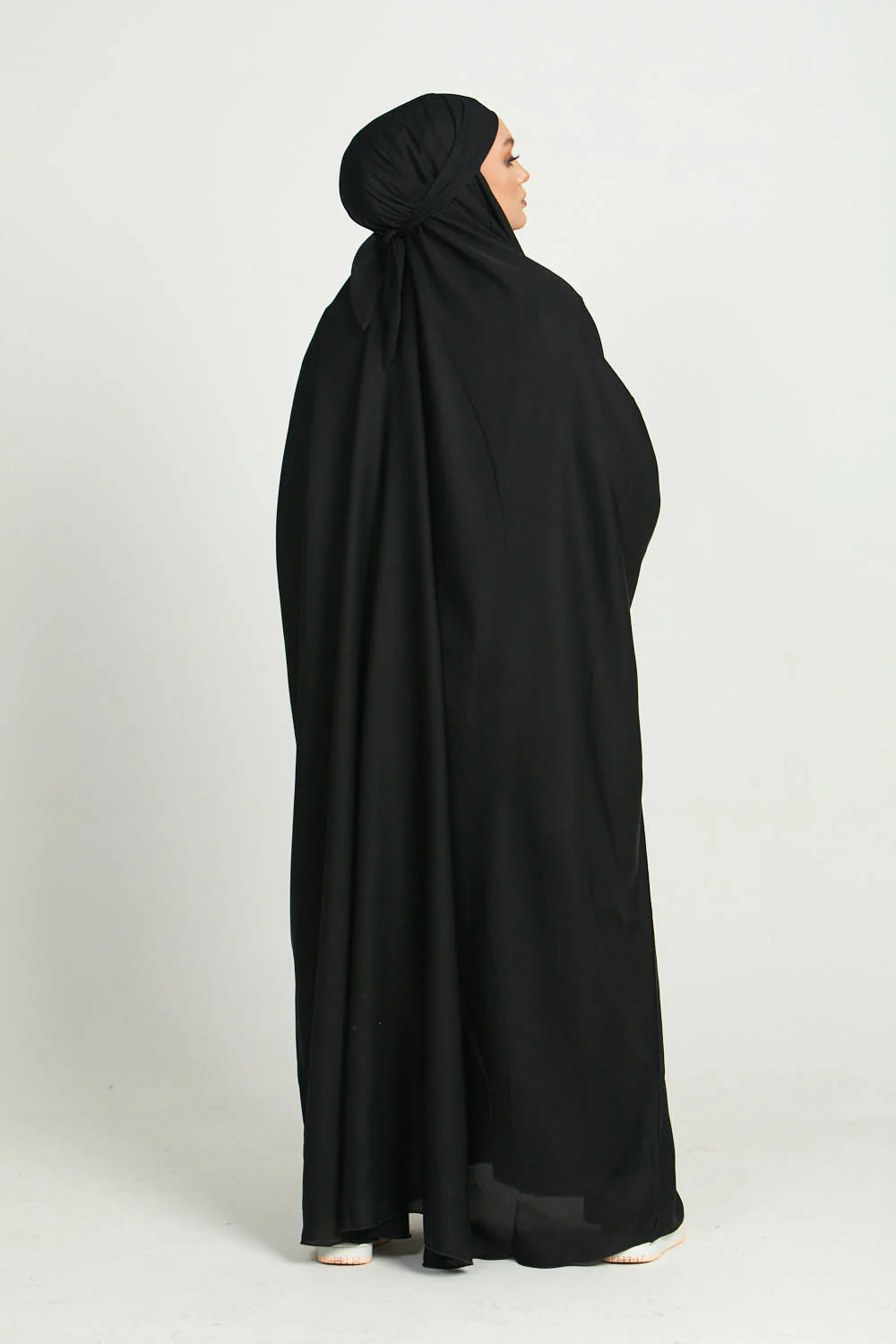 One Piece Full Length Jilbab/ Prayer Abaya - Elasticated Cuff - Black - Image 7
