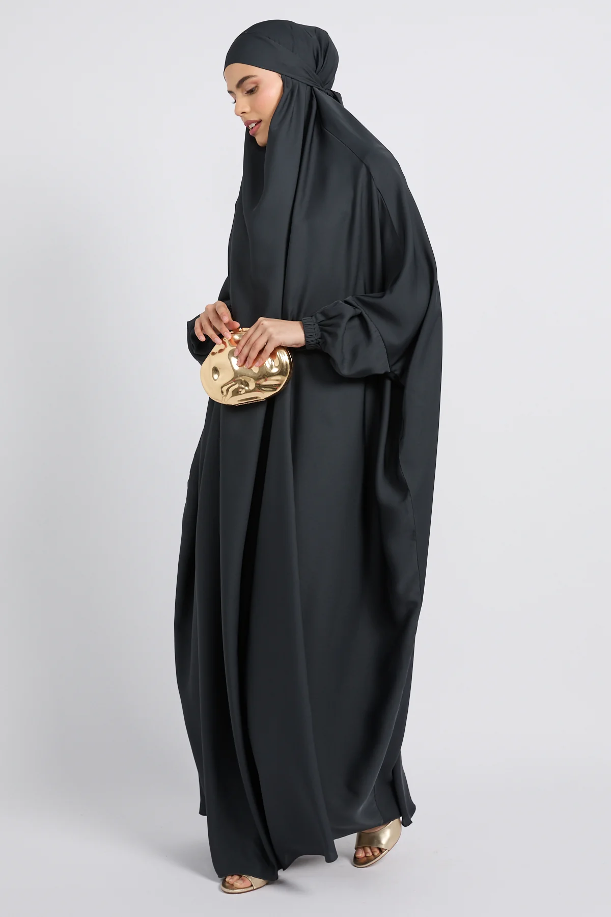 One Piece Full Length Jilbab / Prayer Abaya  - Elasticated Cuff - Deep Pacific - Image 7