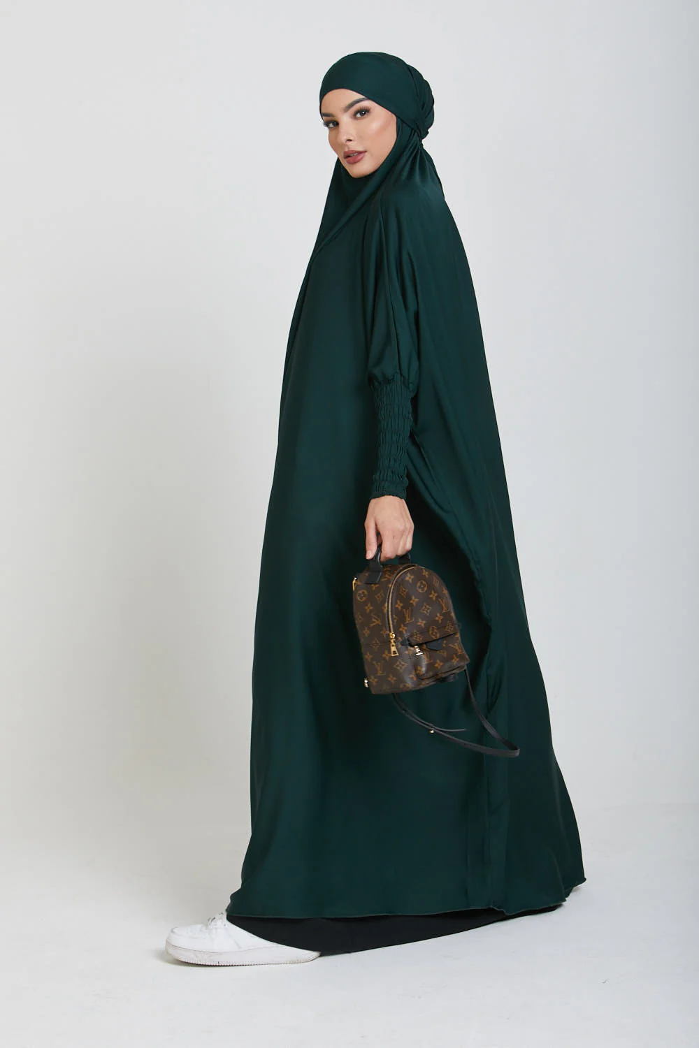 One Piece Full Length Jilbab/ Prayer Abaya - Forest Green - Image 3