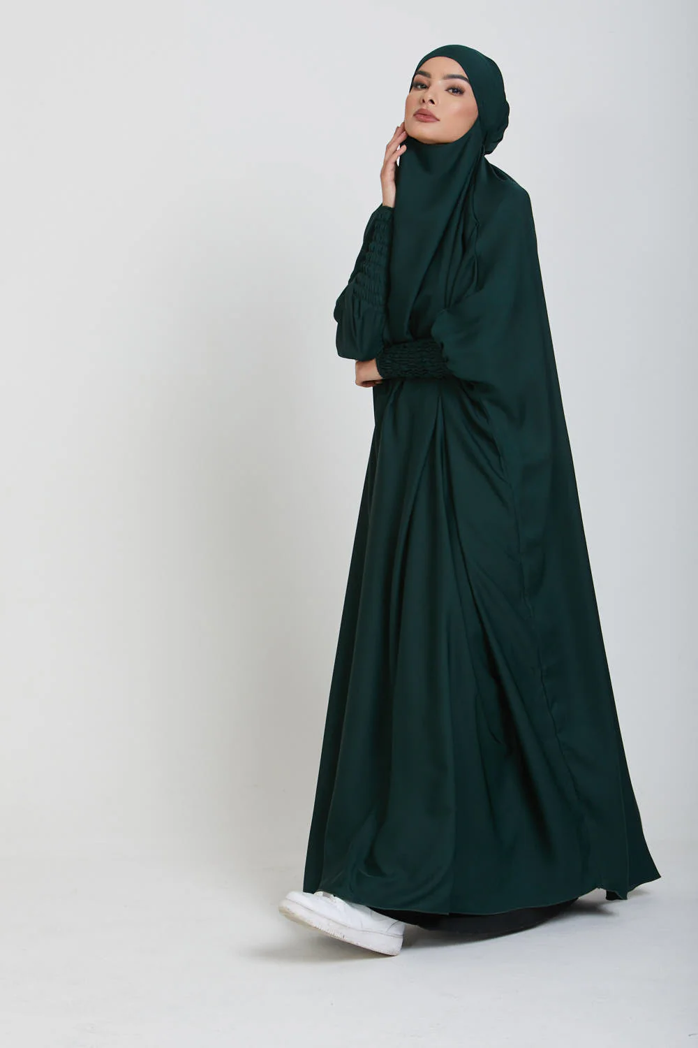 One Piece Full Length Jilbab/ Prayer Abaya - Forest Green - Image 6