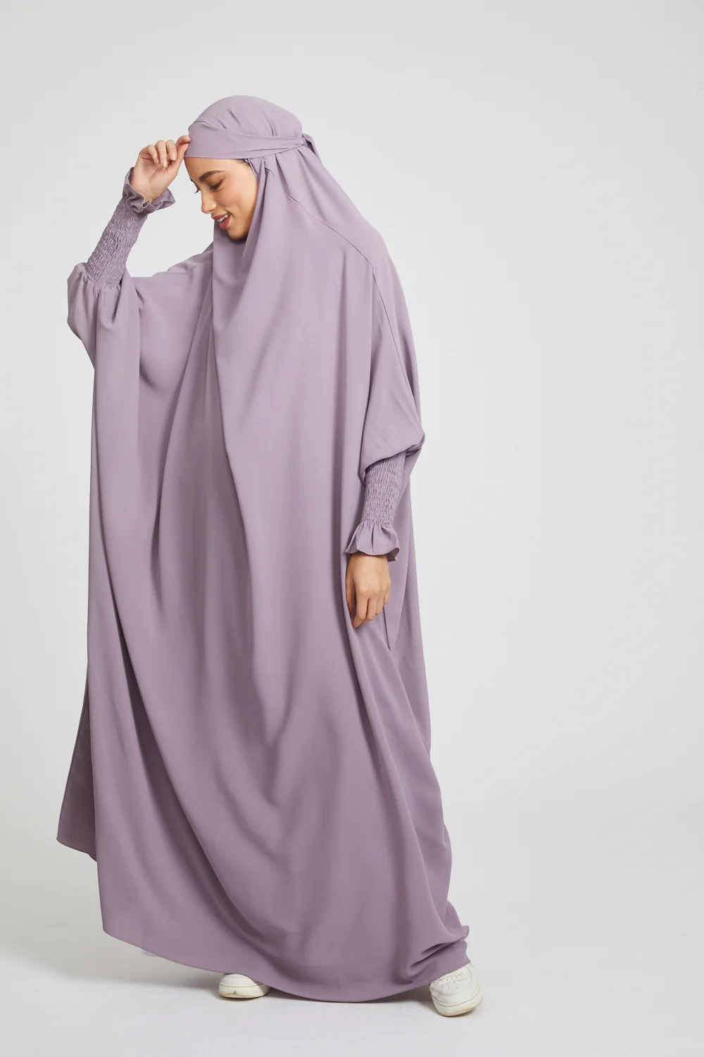 One Piece Full Length Jilbab/ Prayer Abaya - Frill Cuff -  Royal Lilac - Image 2