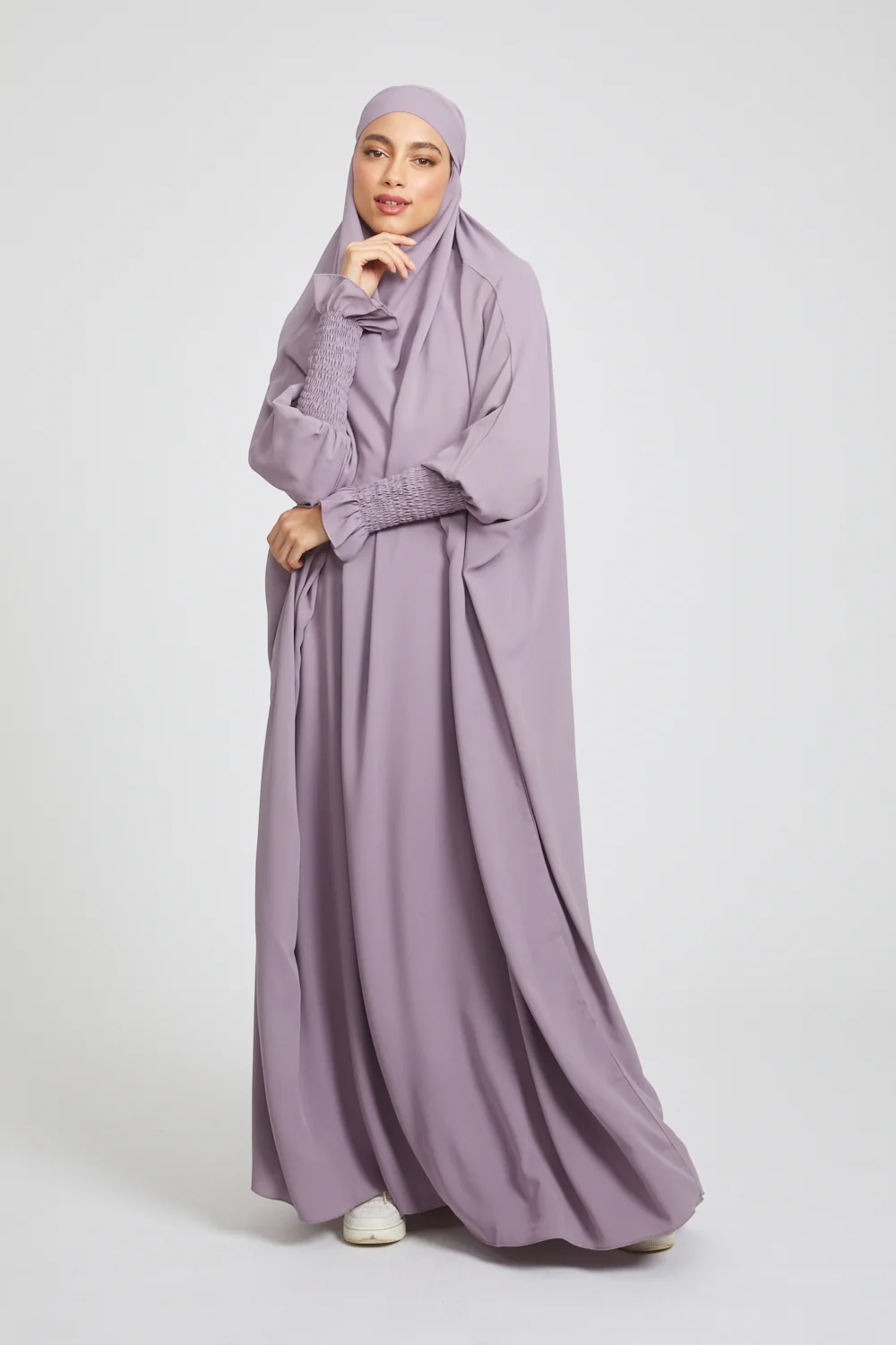 One Piece Full Length Jilbab/ Prayer Abaya - Frill Cuff -  Royal Lilac - Image 4
