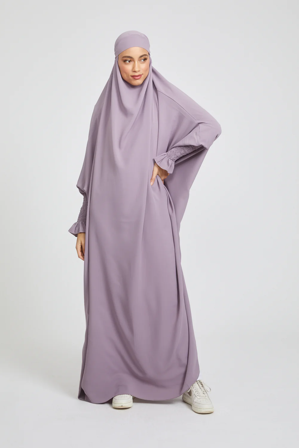 One Piece Full Length Jilbab/ Prayer Abaya - Frill Cuff -  Royal Lilac - Image 5