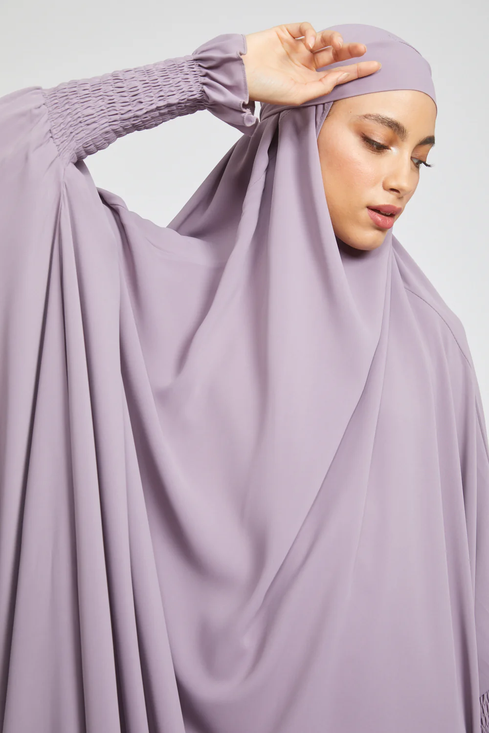 One Piece Full Length Jilbab/ Prayer Abaya - Frill Cuff -  Royal Lilac - Image 8