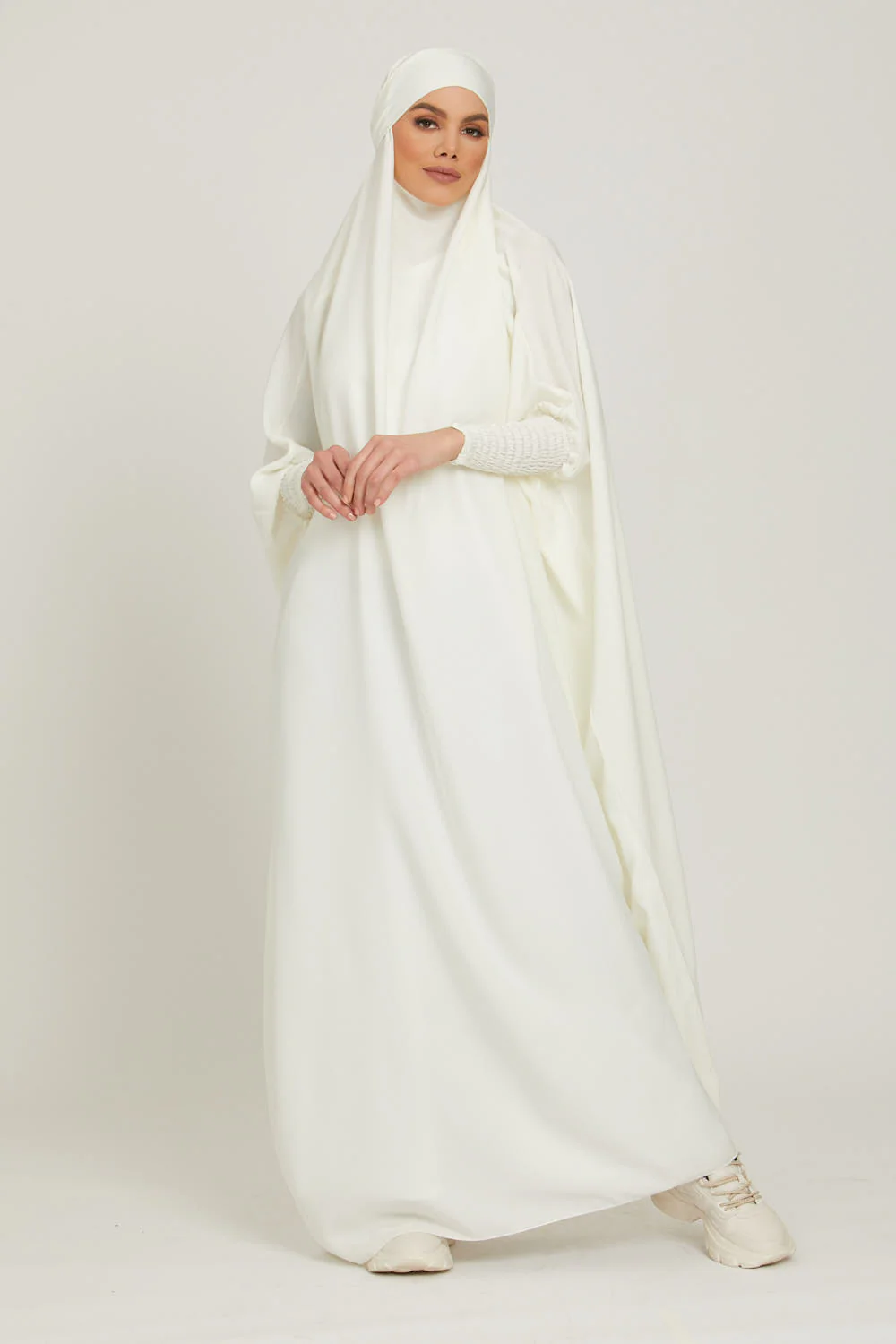 One Piece Full Length Jilbab/ Prayer Abaya - Ivory White - Image 3