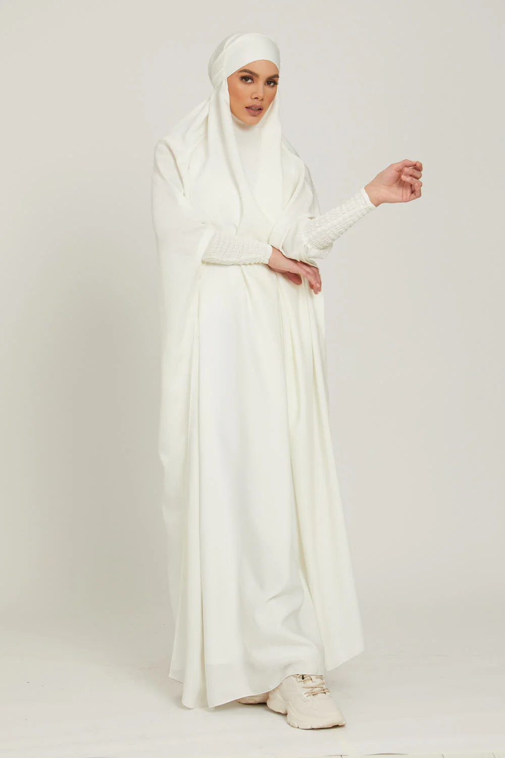One Piece Full Length Jilbab/ Prayer Abaya - Ivory White - Image 4