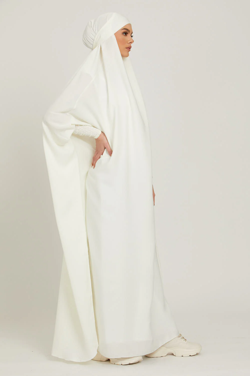 One Piece Full Length Jilbab/ Prayer Abaya - Ivory White - Image 5
