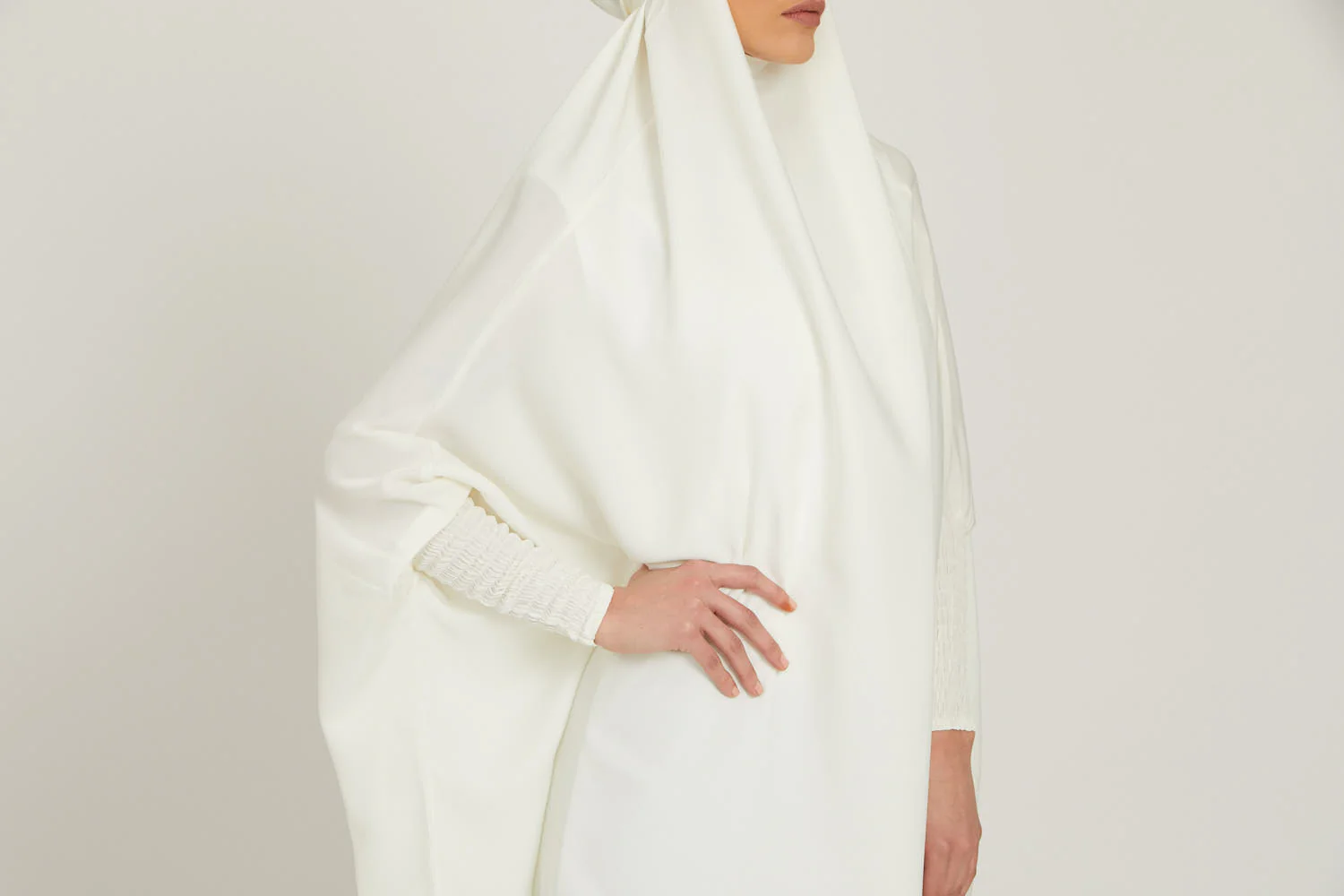 One Piece Full Length Jilbab/ Prayer Abaya - Ivory White - Image 7