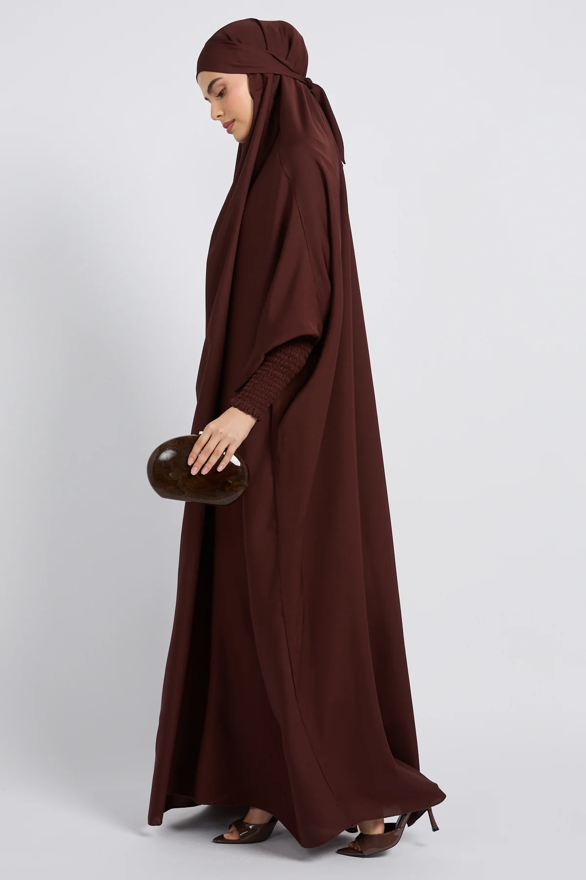One Piece Full Length Jilbab/ Prayer Abaya - Mahogany - Image 3