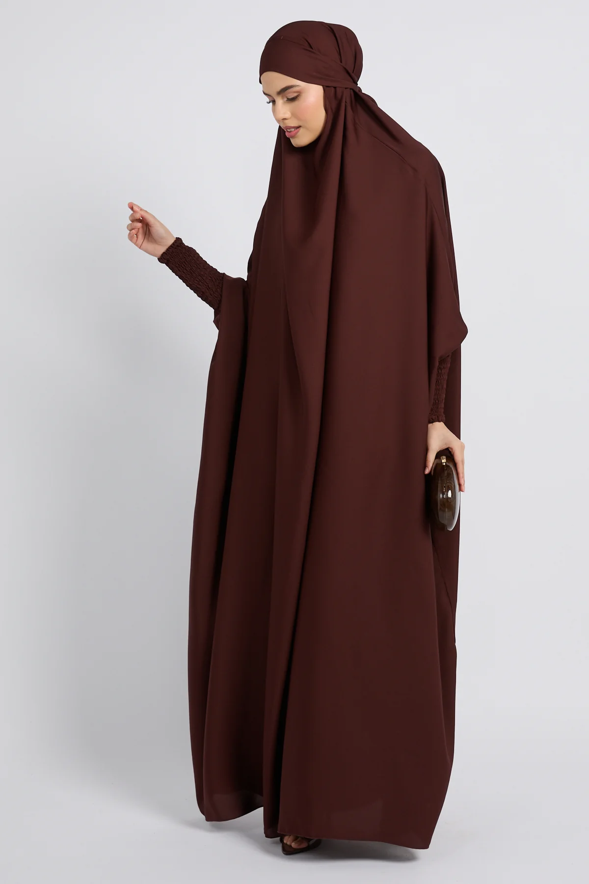 One Piece Full Length Jilbab/ Prayer Abaya - Mahogany - Image 4