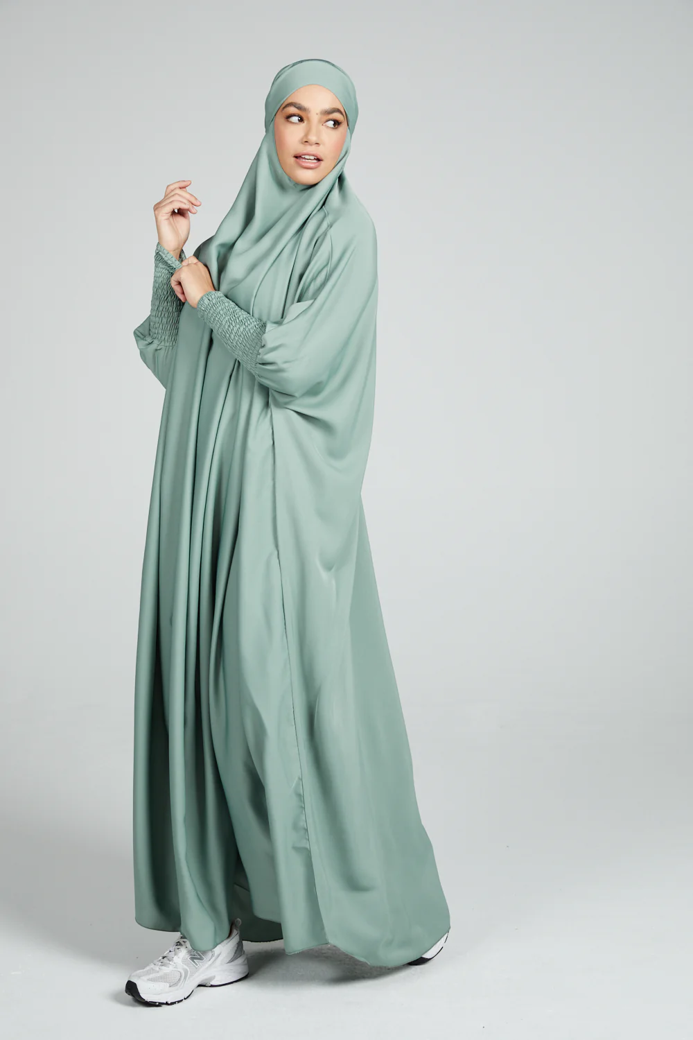 One Piece Full Length Jilbab/ Prayer Abaya - Sage - Image 6