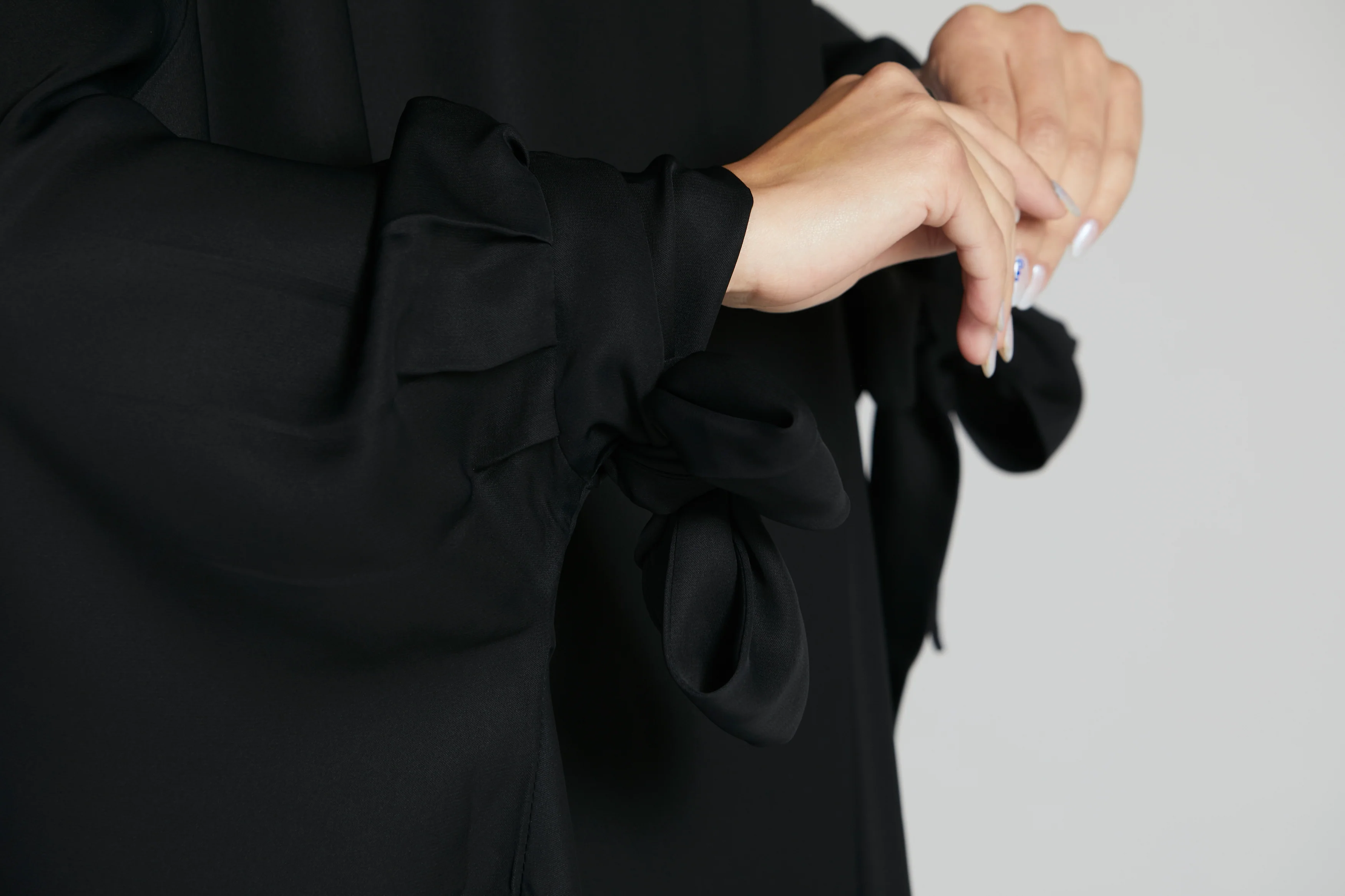One Piece Full Length Jilbab/Prayer Abaya - Tie Up Cuffs - Black - Image 8