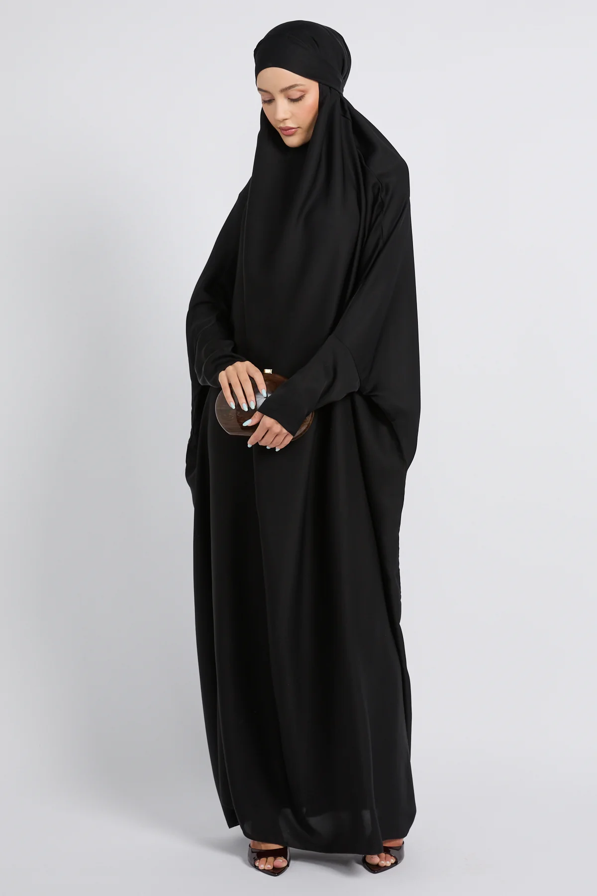 One Piece Full Length Jilbab/ Prayer Abaya - Zipped Cuff - Black