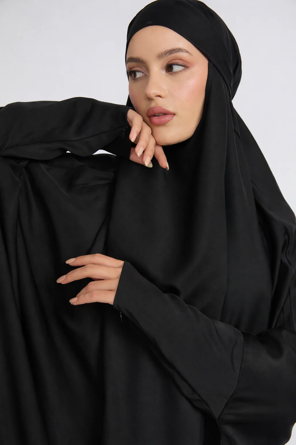 One Piece Full Length Jilbab/ Prayer Abaya - Zipped Cuff - Black - Image 2