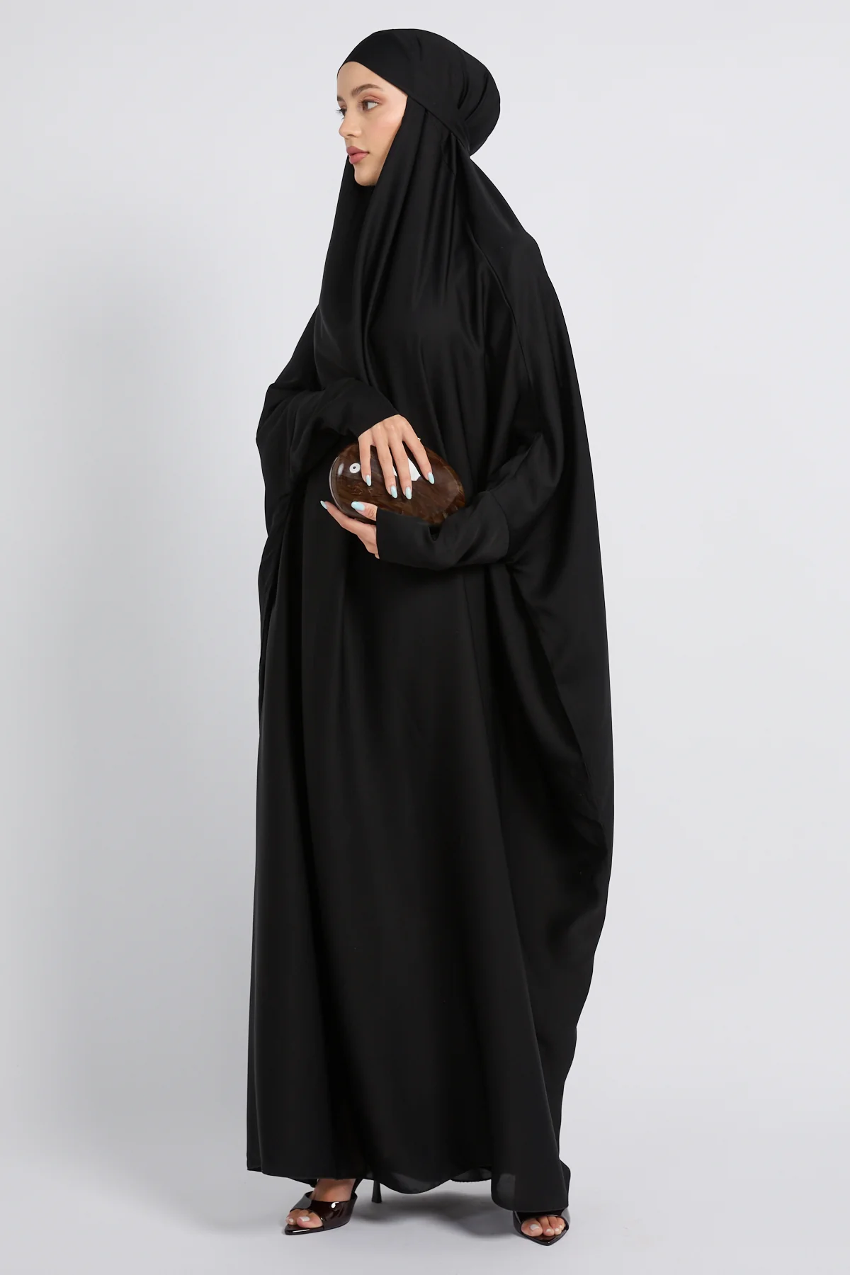One Piece Full Length Jilbab/ Prayer Abaya - Zipped Cuff - Black - Image 4