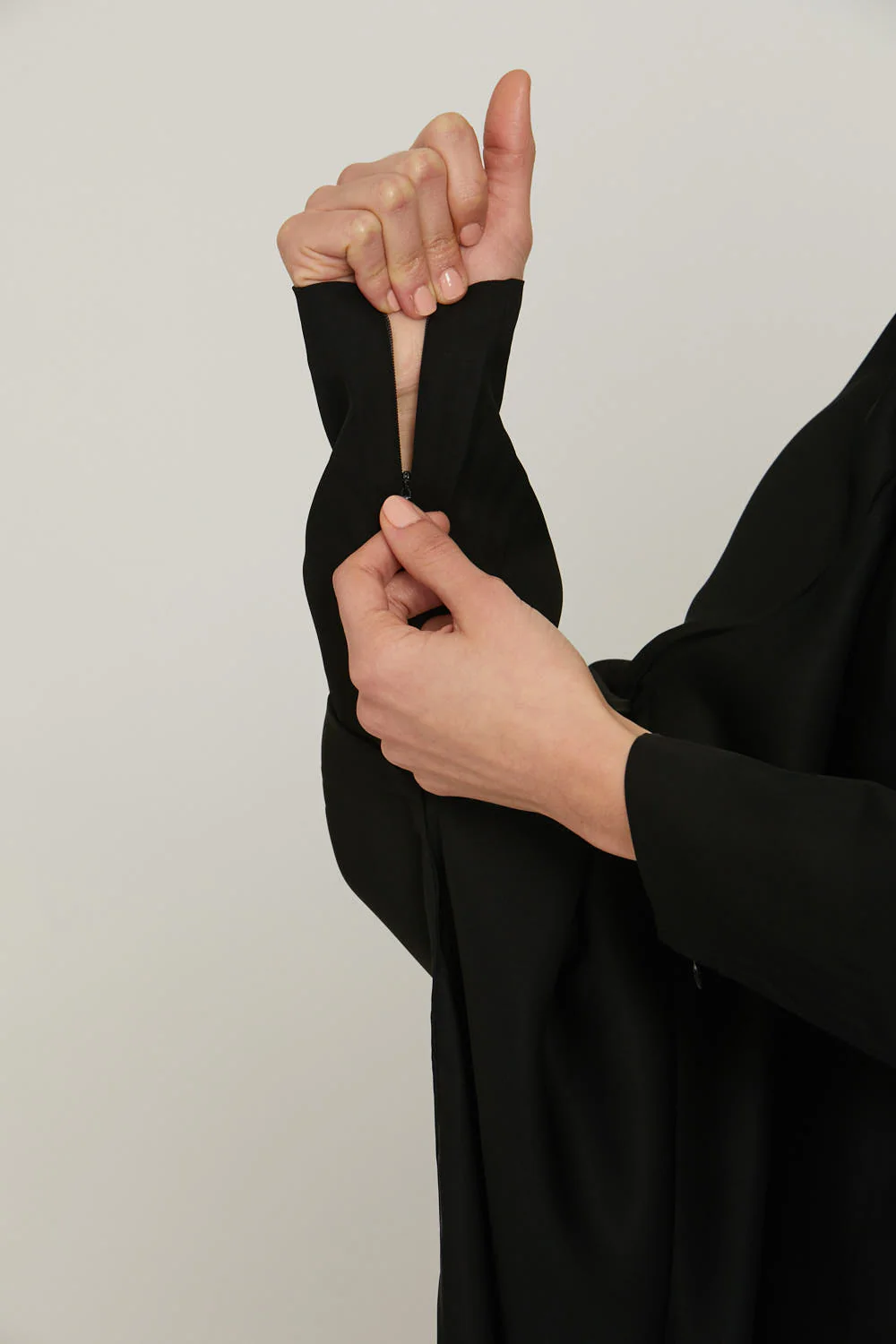 One Piece Full Length Jilbab/ Prayer Abaya - Zipped Cuff - Black - Image 5