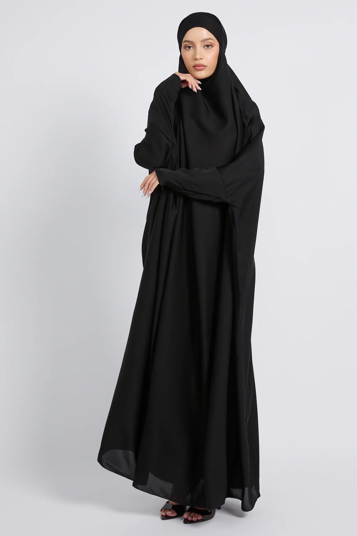 One Piece Full Length Jilbab/ Prayer Abaya - Zipped Cuff - Black - Image 6