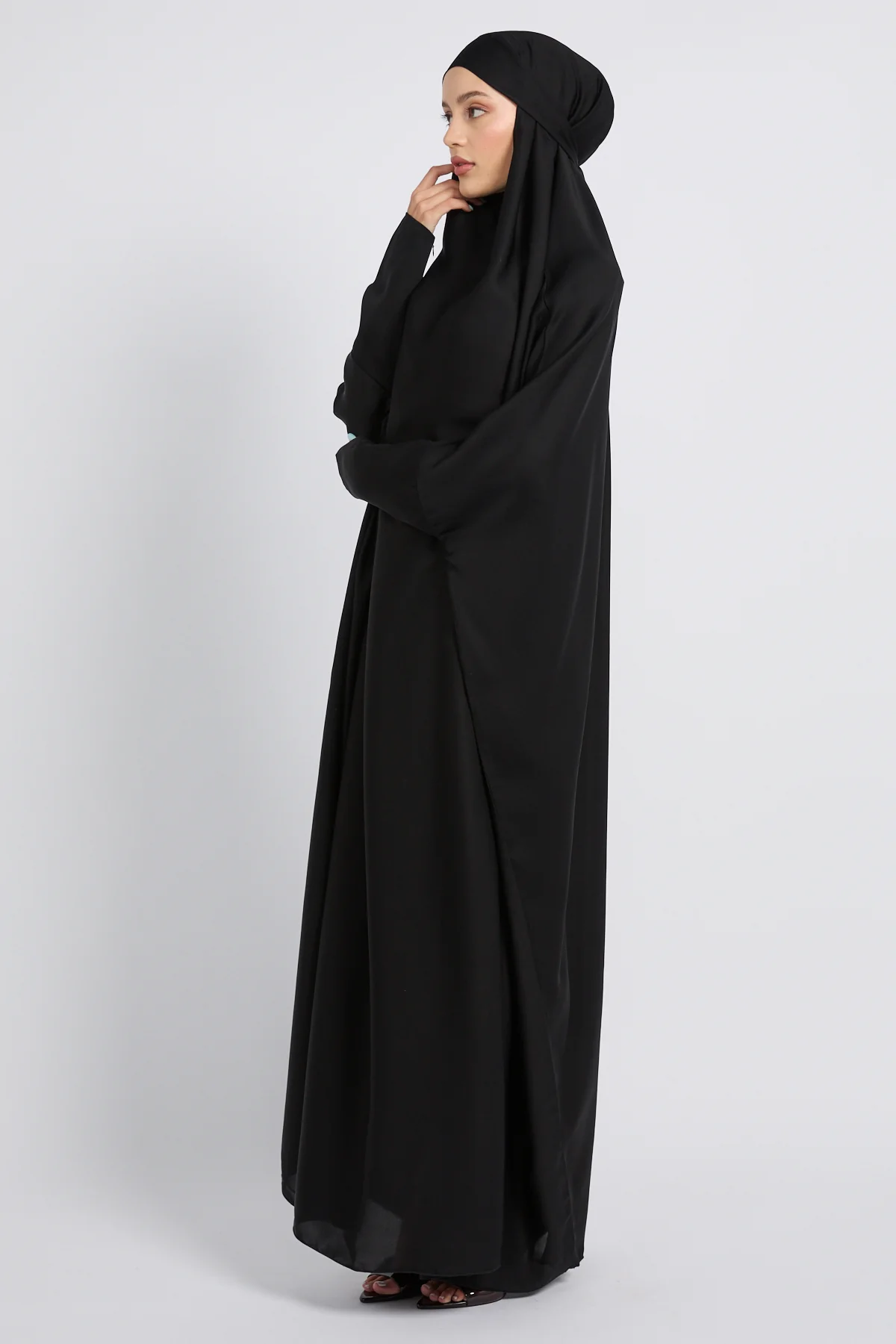 One Piece Full Length Jilbab/ Prayer Abaya - Zipped Cuff - Black - Image 7