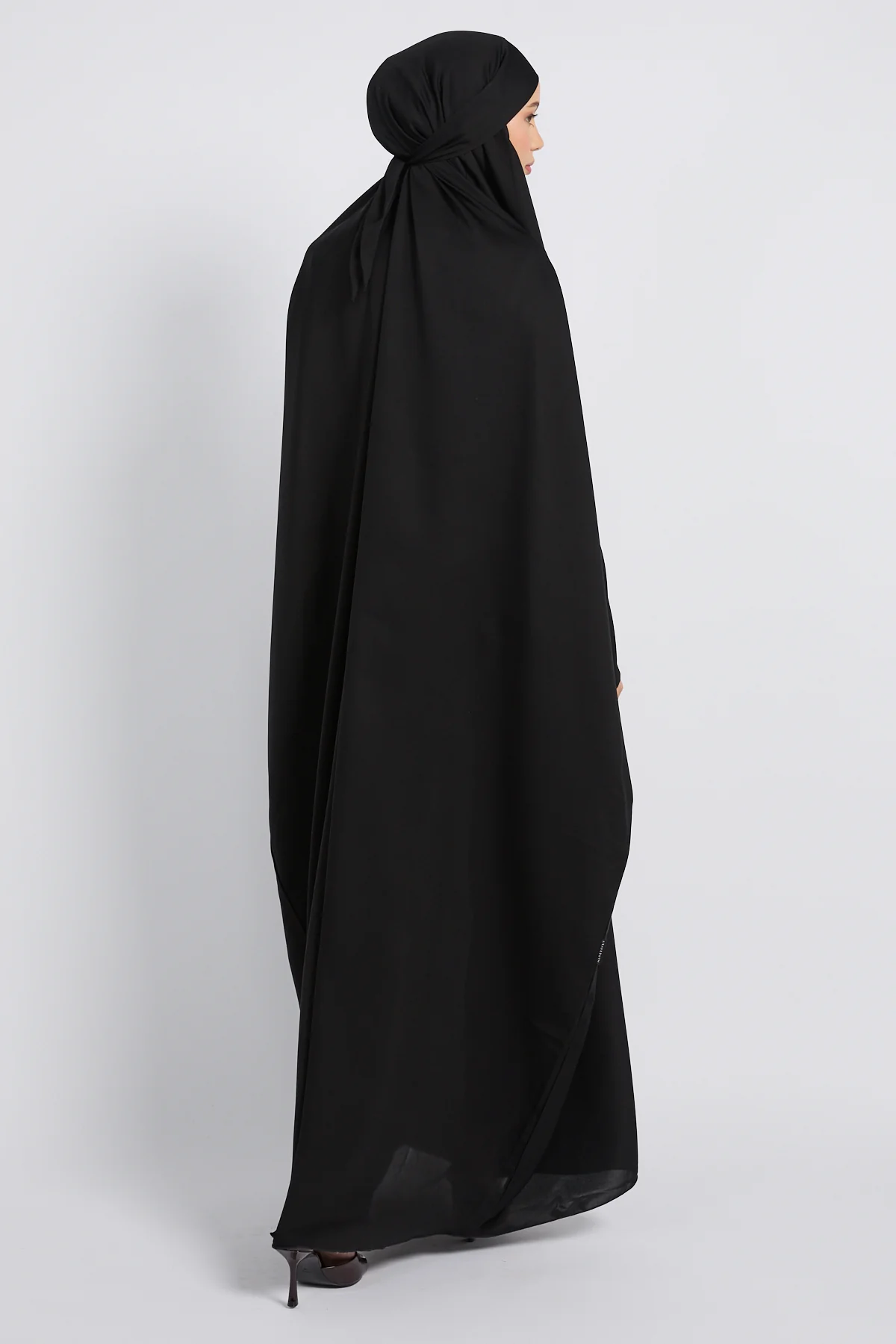 One Piece Full Length Jilbab/ Prayer Abaya - Zipped Cuff - Black - Image 8