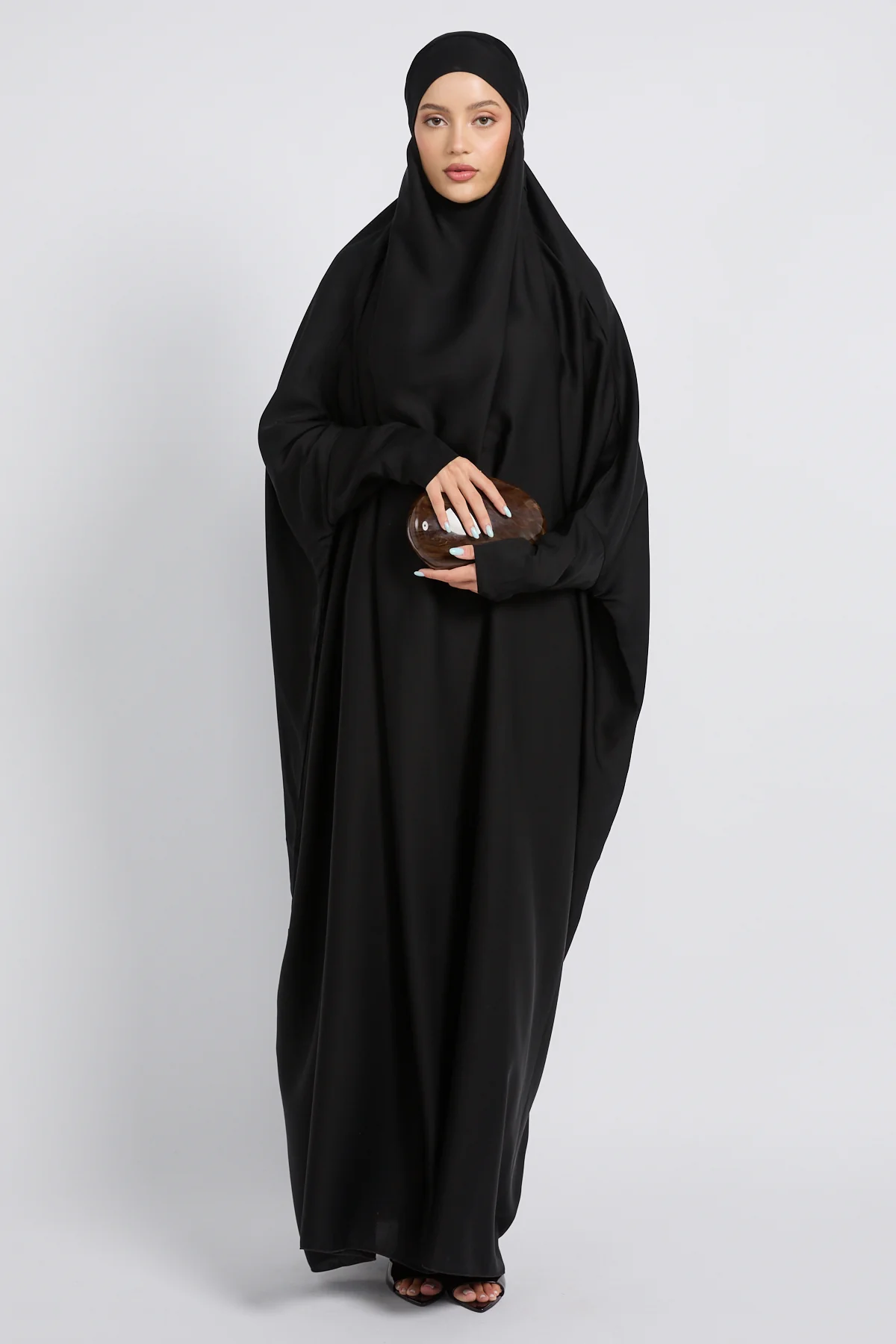 One Piece Full Length Jilbab/ Prayer Abaya - Zipped Cuff - Black - Image 9
