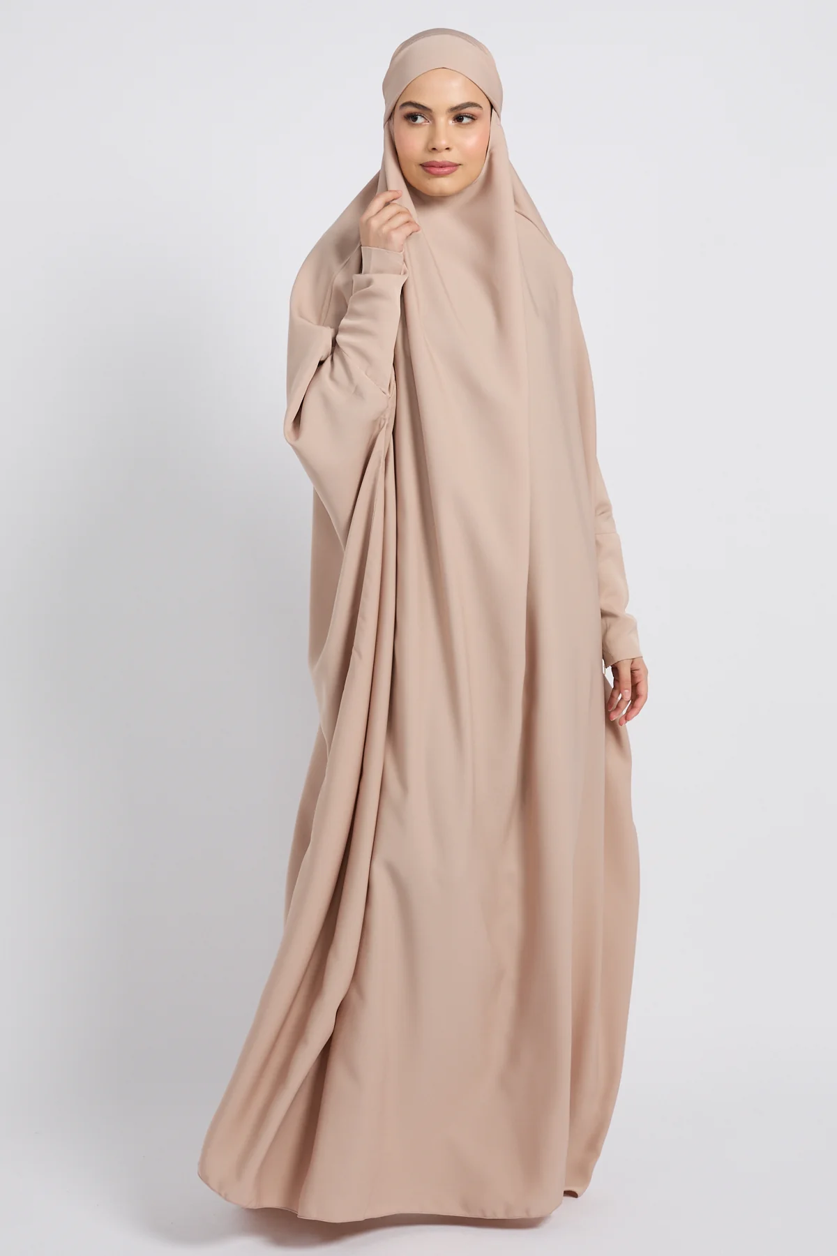 One Piece Full Length Jilbab/Prayer Abaya - Zipped Cuff - Natural - Image 3